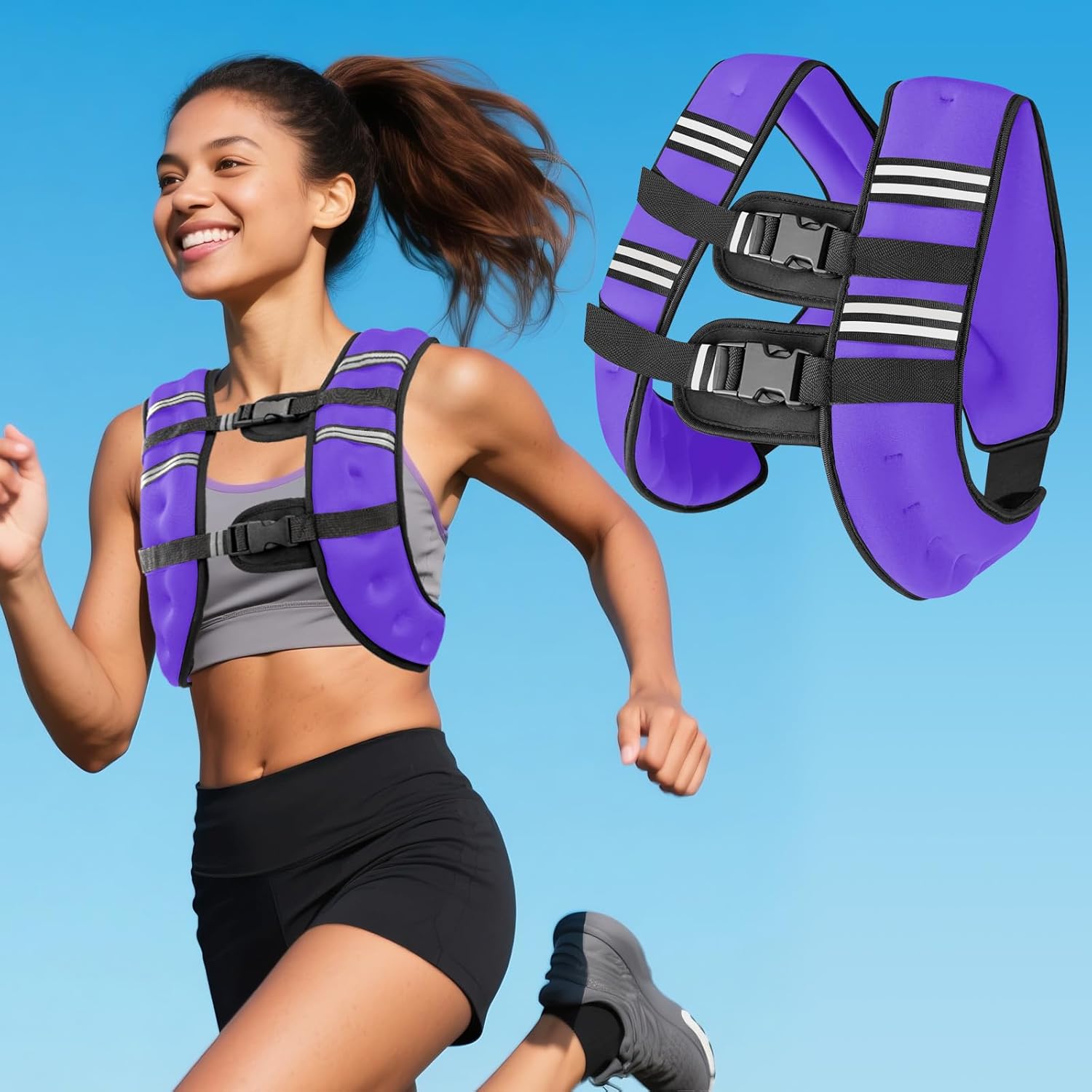 Zikopomi Weighted Vest Woman Man, 12lbWeight Vest with Reflective Stripes for Workout, Strength Training, Running, Fitness, Muscle Building, Weight Loss, Rucking Vest 12Lb Purple