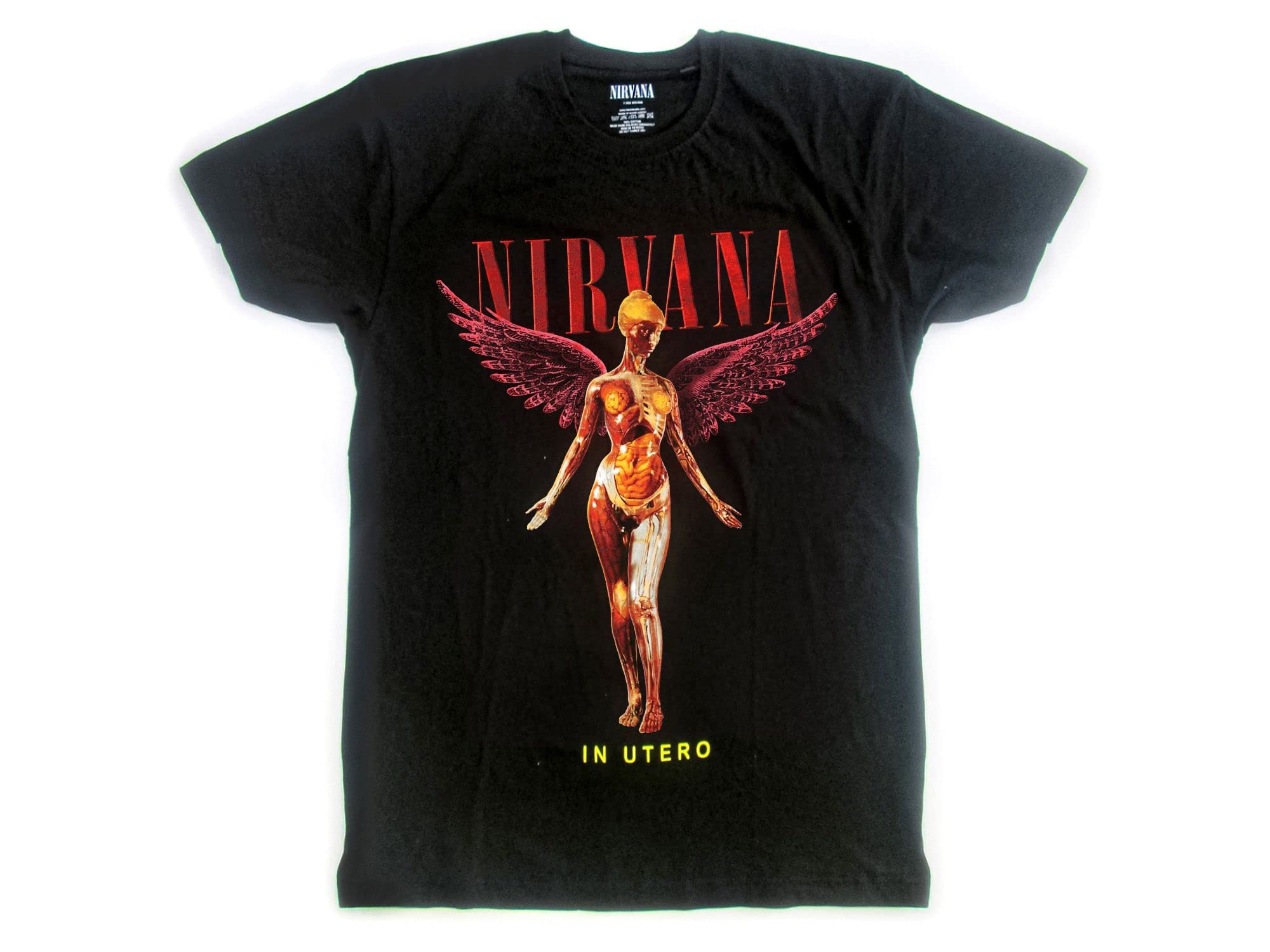Nirvana in Utero T-Shirt Officiel Rock T-Shirt Noir Coton Unisexe Adulte Garçon.