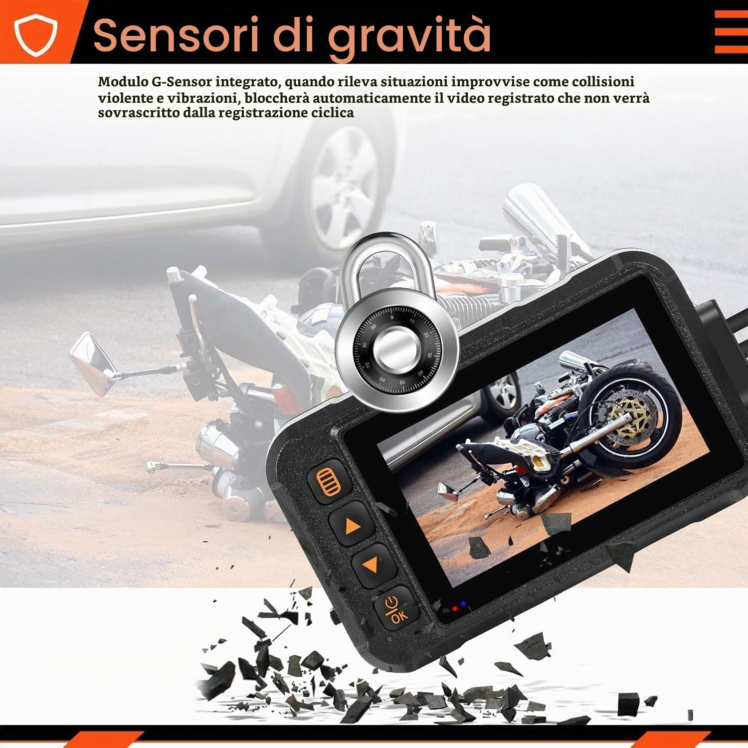 CAMECHO Moto Dash Cam 3 Pollici Schermo, IP67 Impermeabile Doppia Telecamere Grandangolare 120 Gradi 90 Gradi Fotocamera per Moto con HDR, G-Sensor, Registrazione in Loop