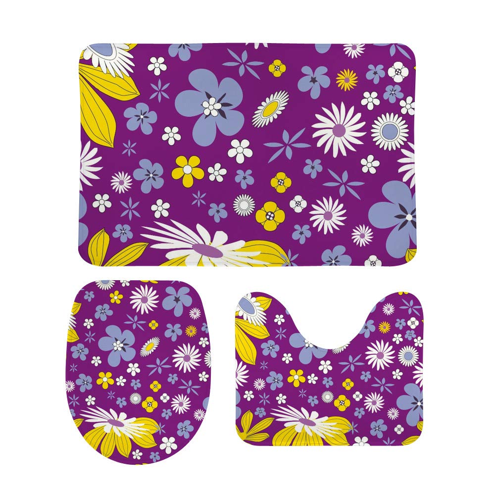 Tapis de salle de bain en mousse haut de gamme design floral violet et jaune exclusif