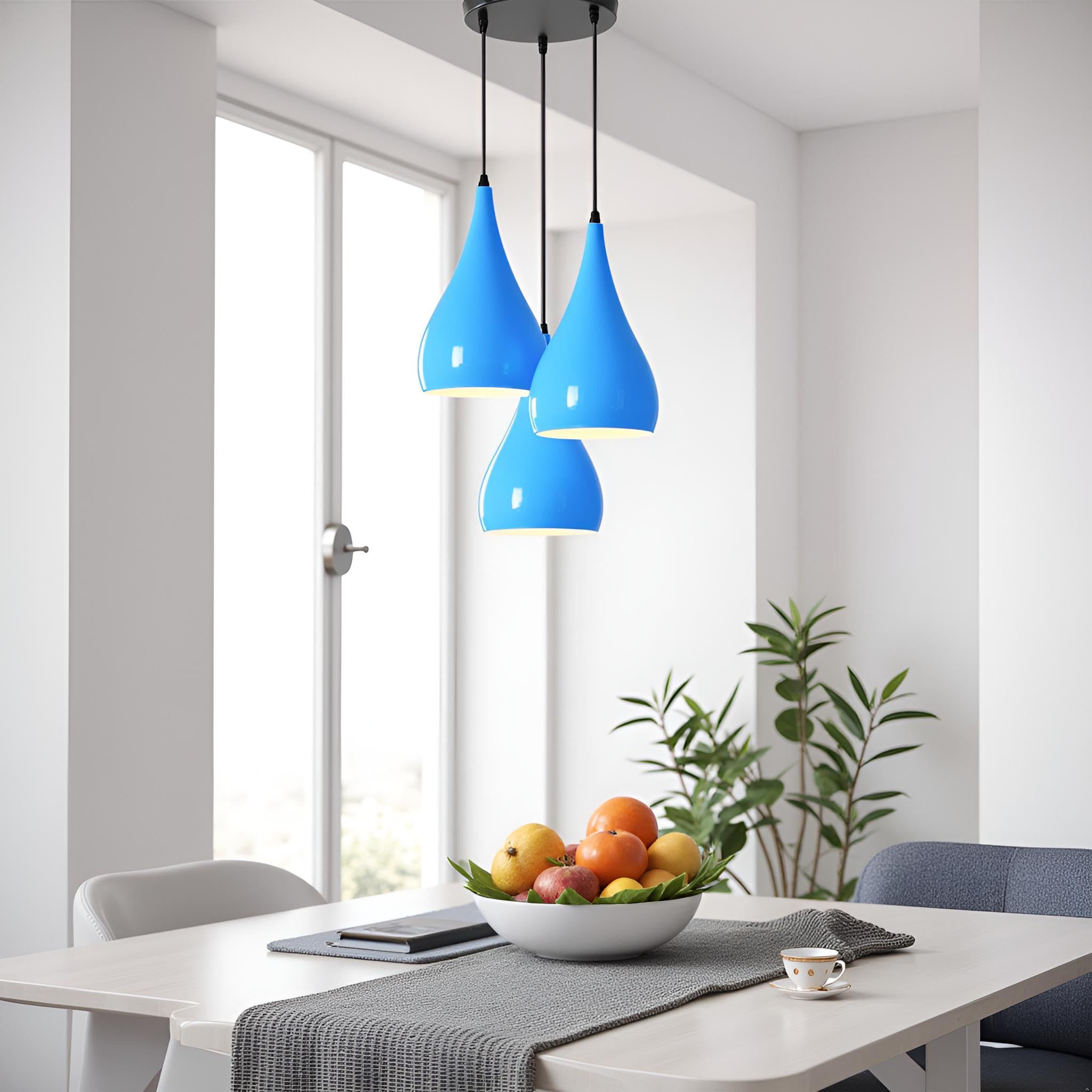 LEDSone Lampadario a sospensione a 3 teste, moderno in metallo a goccia a goccia, lampada a sospensione a grappolo con attacco E27 per soggiorn (Blu)