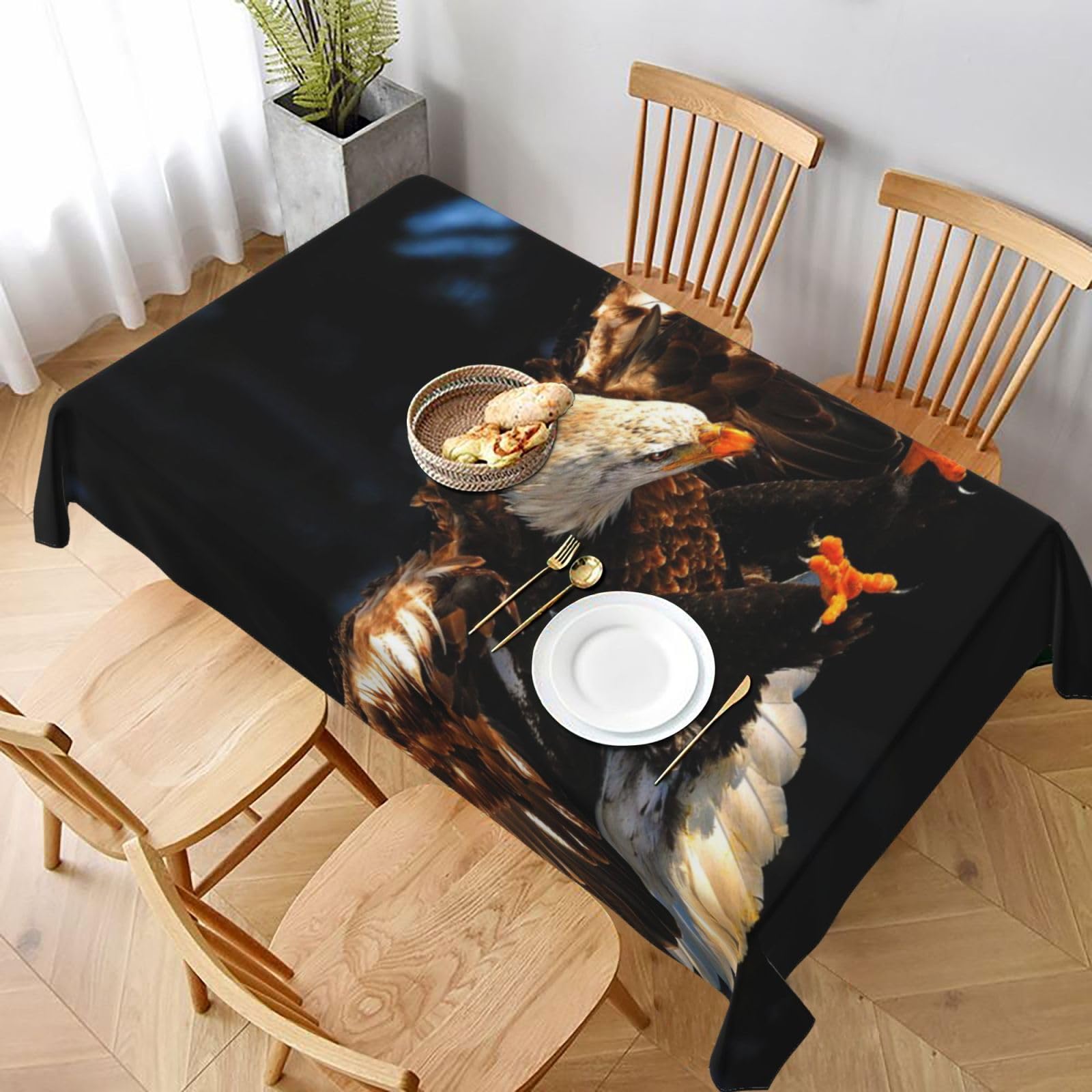 BNVSADC 3D Bald Eagle Printed Rectangle Tablecloth 228x152 CM, Water Resistant Polyester Table Cloth Decorative Fabric Table Covers for Kitchen Dining Table Parties Camping