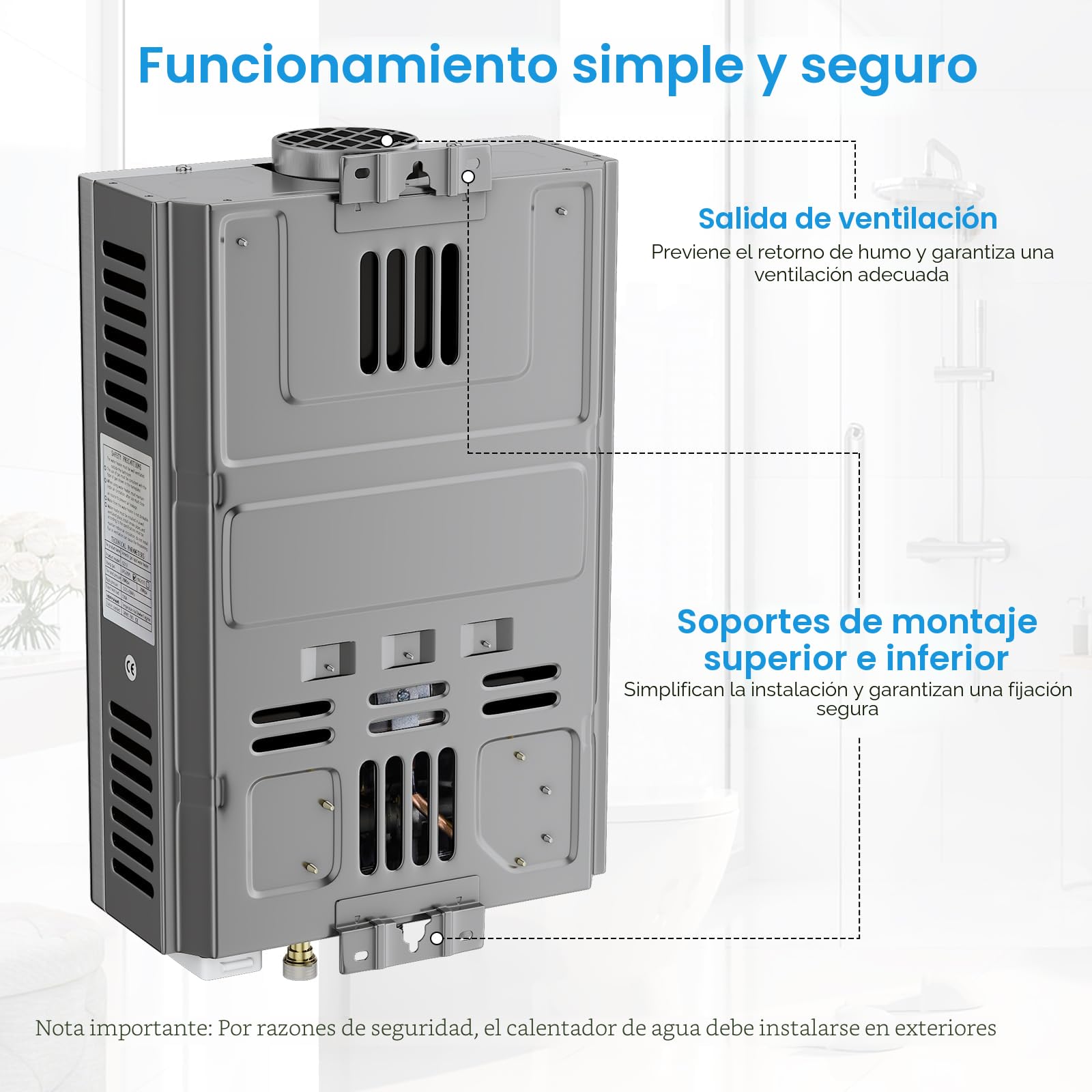 Calentador de agua de gas propano GPL 6L/8L, modo invierno-verano, calentador instantáneo sin depósito 16kw, kit ducha, quemador camping-RV-casa (6L)