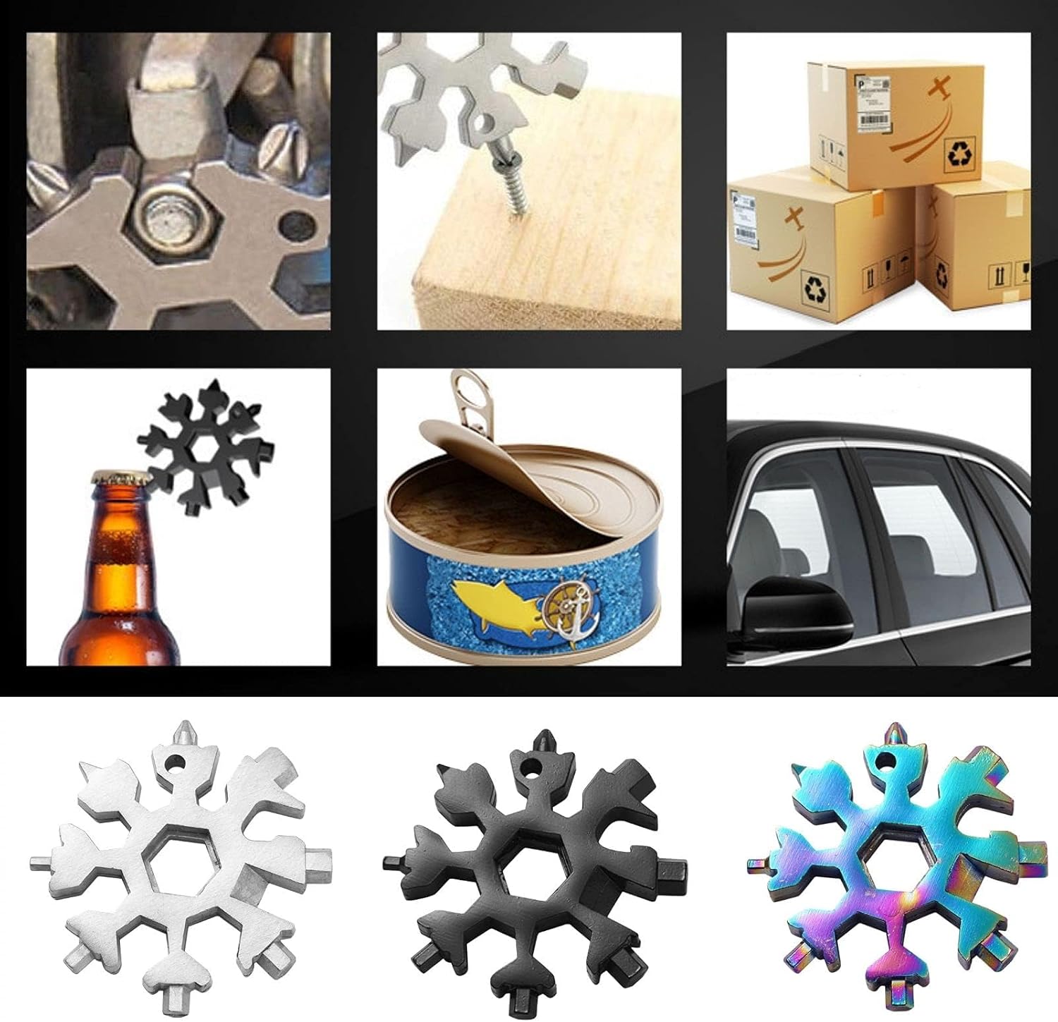 3 Pack 18-in-1 Snowflake Multi Tool, Stainless Steel Snowflake Multi-Tool Bottle Opener/Flat Phillips Screwdriver Kit/Wrench, 18 in 1 Stainless Multitool (Standard, Stainless) 3 Pack 18-in-1 Snowflake Multi Tool, Stainless Steel Snowflake Multi-Tool Bottle Opener/Flat Phillips Screwdriver Kit/Wrench, 18 in 1 Stainless Multitool (Standard, Stainless)