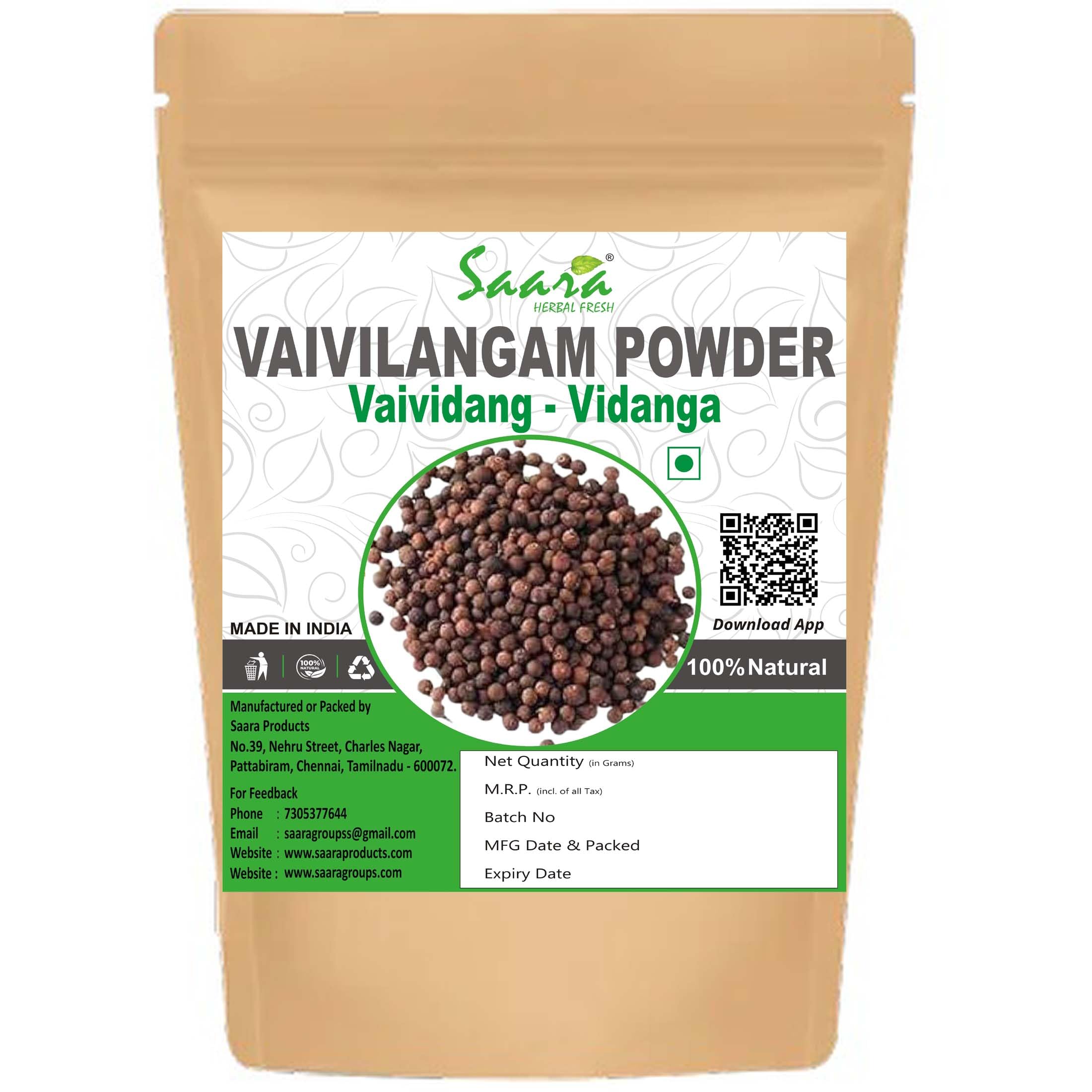HERBAL FRESH Vaivilangam Powder,100g, Baibadang, Vidanga, Embelia Ribes, Bhabhirang Powder,(Pack of 1)