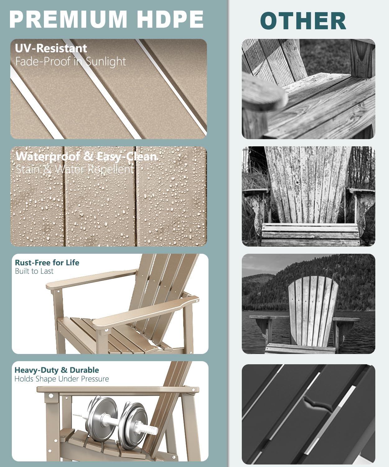 Adirondack Chair Set of 6, All Weather HDPE Fire Pit Chairs, Oversized Plastic Adirondack Chair for Outdoor, Balcony, Deck, Backyard, Patio, Garden, Poolside, Lawn Brown