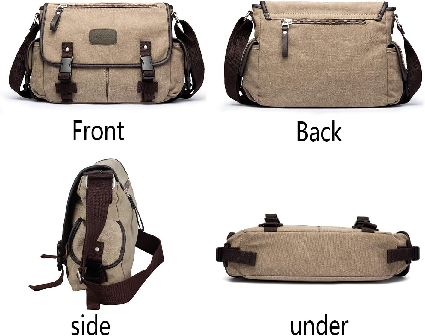 [Upgraded] Vintage Canvas Messenger Bag 13 15.6 17 inches Large Book Laptop Shoulder Bag Women Men New (Beige, Large) - Image 6