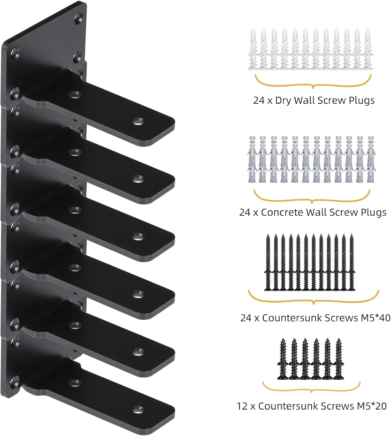 6 Pack Floating Shelf Bracket 4 Inch, Heavy Duty Carbon Steel Hidden L-Bracket Set, 4" Coated Finish Floating Shelves Brackets, Large Load Capacity Brackets for Shelves (6 Pack, 4 Inch)
