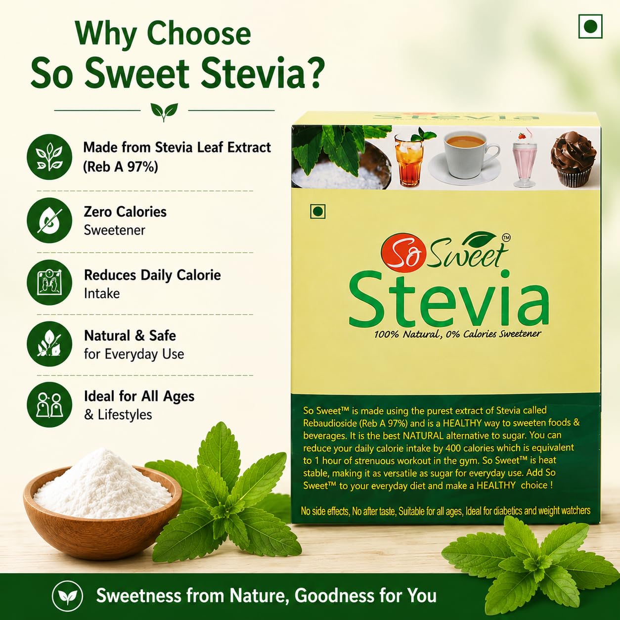 So Sweet Stevia 100% Natural Sweetener, Sugar-Free, 50 Sachets (Pack of 7), Zero-Calorie, Ideal for Coffee, Tea, Baking, and Cooking, Diabetic-Friendly, Perfect for Healthy Living and Low-Carb Diets 1