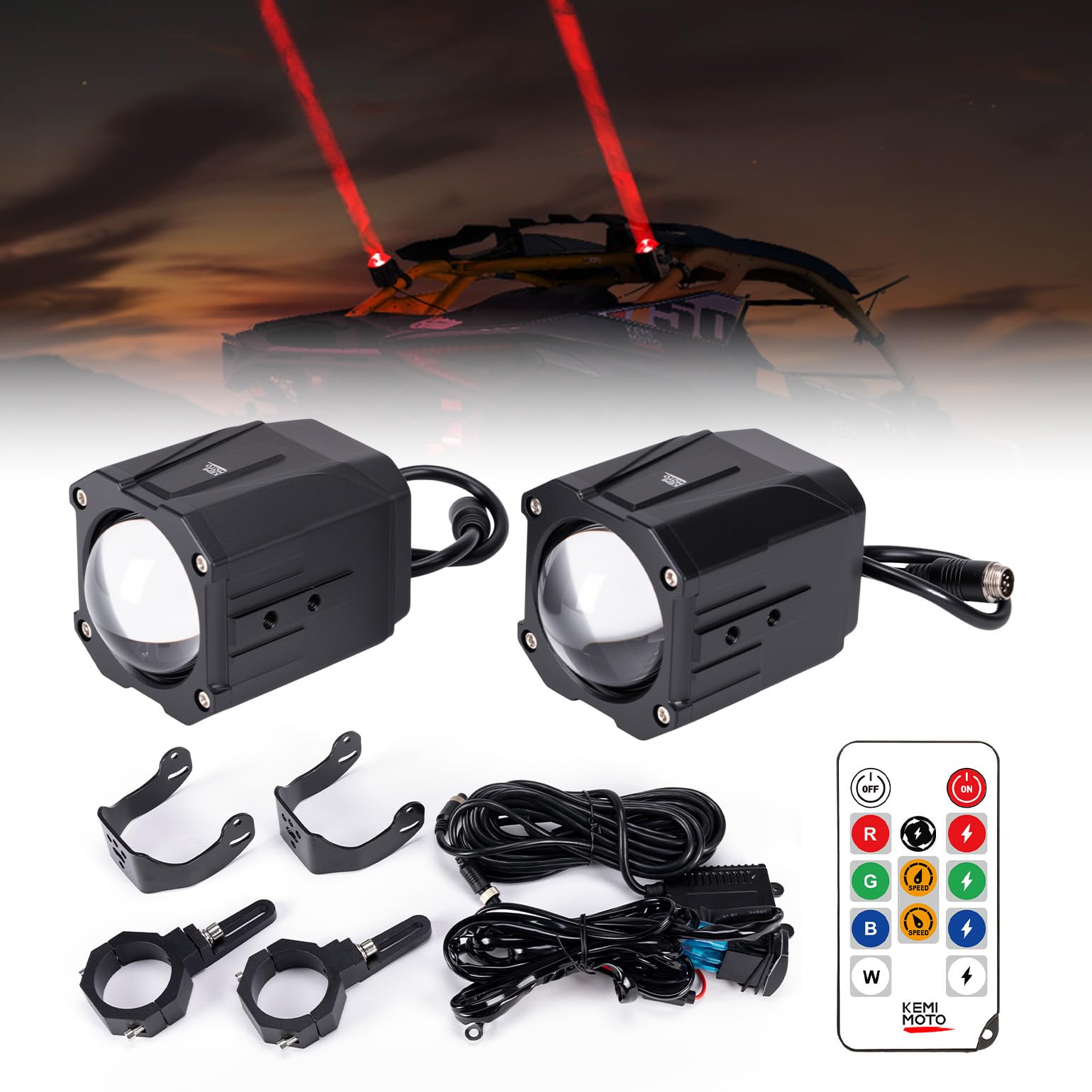 Photo 1 of KEMIMOTO Whipless LED Whip Lights with 9 Chase, Flash Light & Auto-Cycle Mode, Compatible with Polaris RZR Ranger Can-Am Maverick X3 Defender CFmoto, Fit 1.5''-2'' Roll Cage, Alien Lights for SXS UTV
