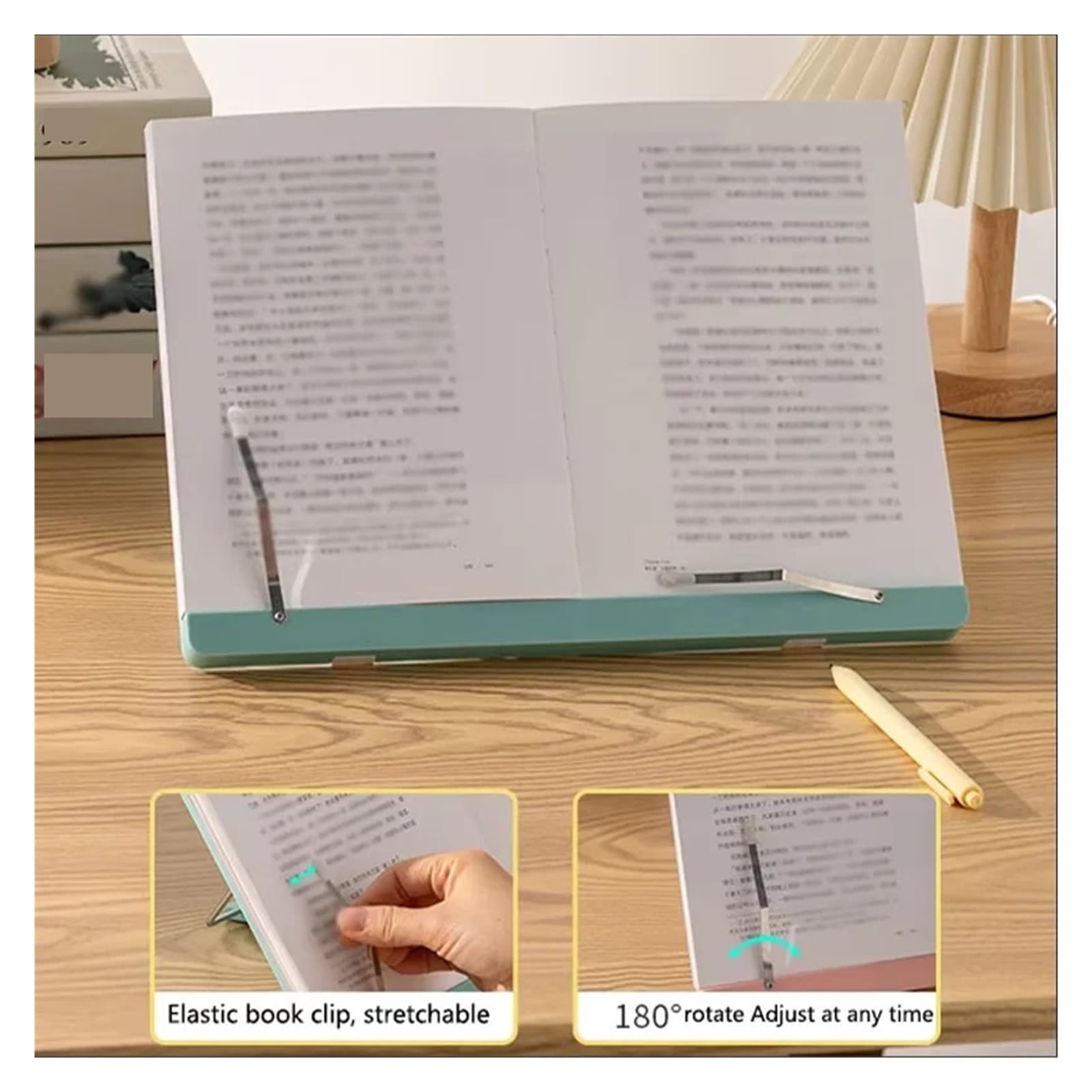 Atril de Lectura Adjustable Desktop Book Stand for Reading with Page Clips Plastic Foldable Holder Tablet Laptop