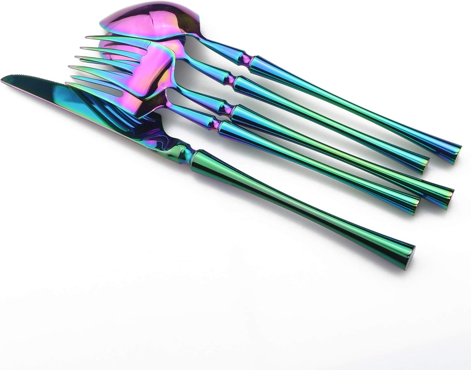 20-Pieces Unique Colorful 18/10 Stainless Steel Flatware Set, Slim Round Handle, Mirror Polishing Rainbow, Service for 4