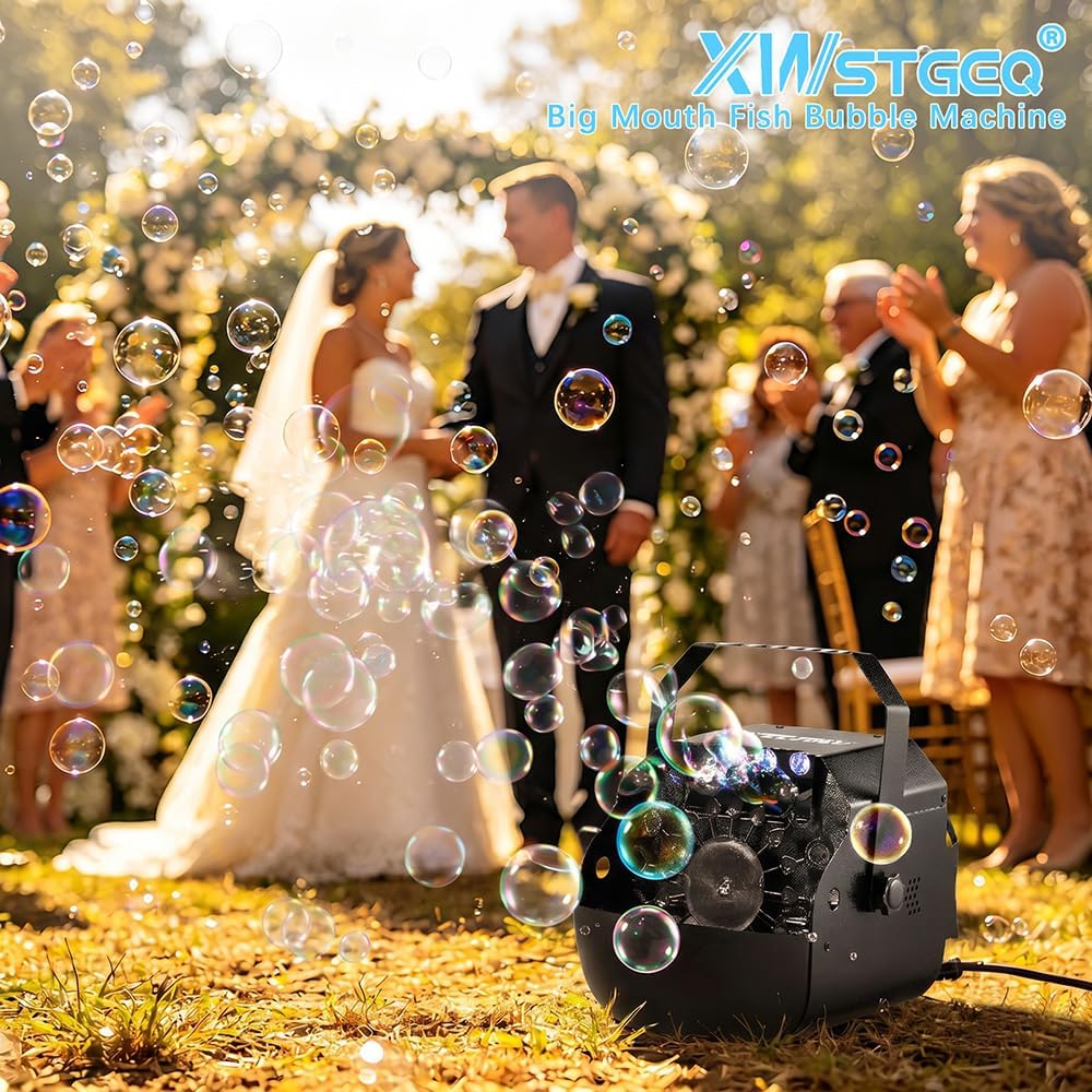 XWSTGEQ Stage Bubble Machine with Lights, Wireless Remote - Perfect for Weddings, Commercial Performances, Parties, and Carnivals