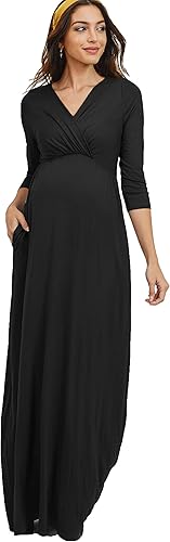 LaClef Vestido de maternidad fruncido con bolsillo para mujer