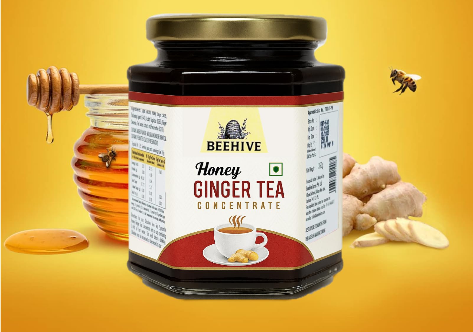 Beehive Honey Ginger Tea Concentrate – 350g Jar of Natural Wellness | Soothing Herbal Blend for Immune Support, Digestion & Relaxation (1 Pack, Honey Ginger)-image-34