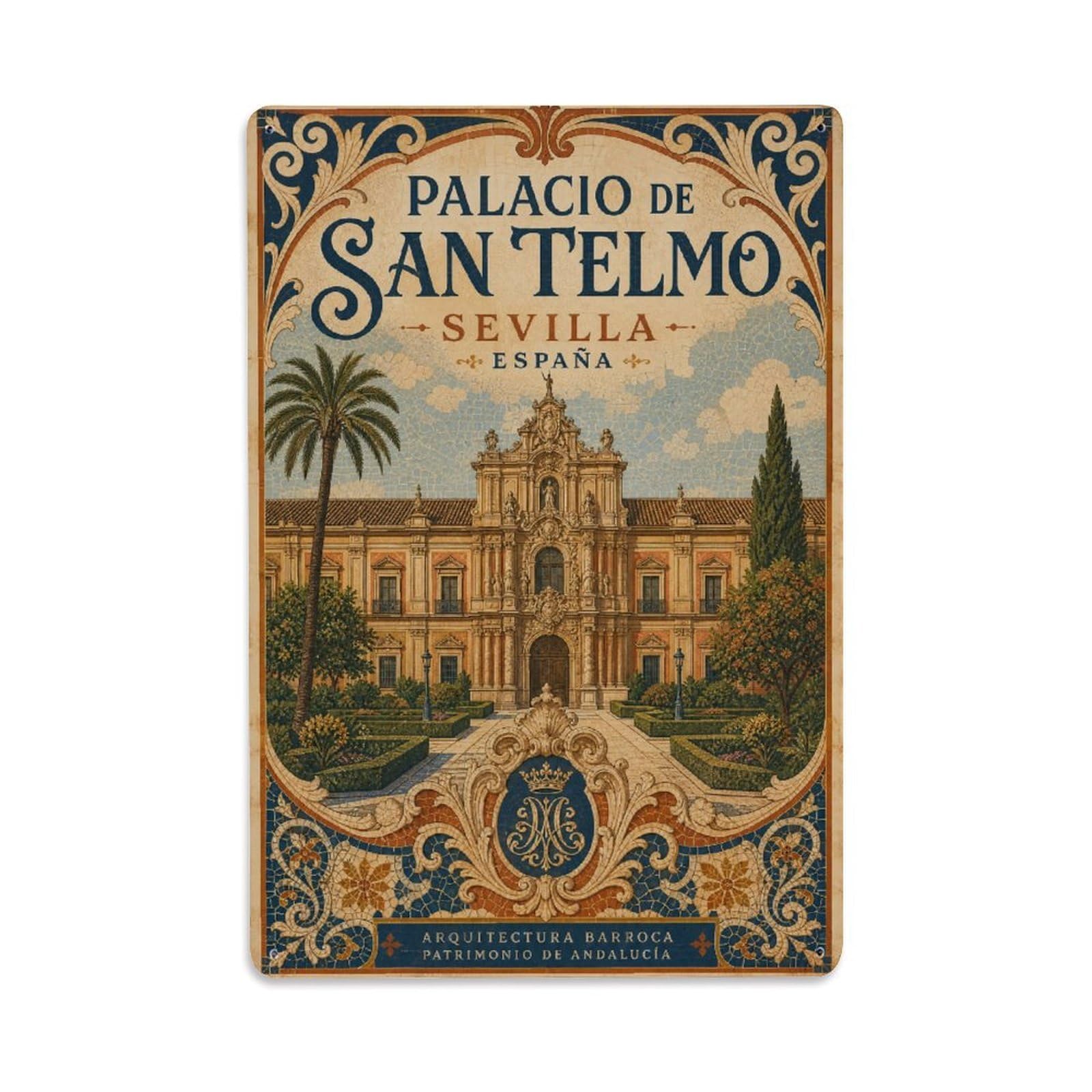 Huiyhb 8X12inch(20X30cm) Vintage Travel Palacio San Telmo Seville Baroque Palace Metal Tin Sign