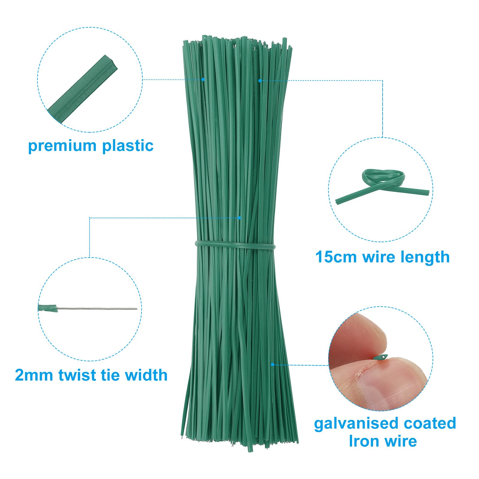 PATIKIL Plastic Twist Ties, 300 Pcs 6 Inch Reusable Cable Ties, 0.08 Inch Wide Bag Coated Ties for Household and Office Use Glass Green - Image 3