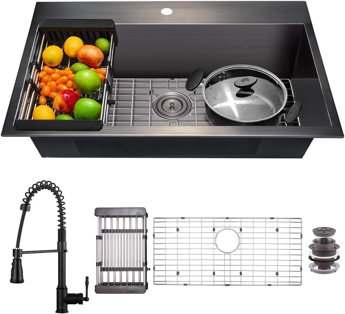 Buy AKDY Matte Black Kitchen Sink and Faucet Combo, 33inch Dropin