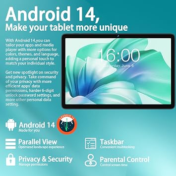 Tablet 10 Inch Android 14, Metal Body, 22GB RAM + 128GB ROM (Expandable to 2TB), Octa-Core 2.0GHz, 8000mAh, WiFi 5G, Widevine L1 – with Keyboard, Mouse & Case – Dark Grey