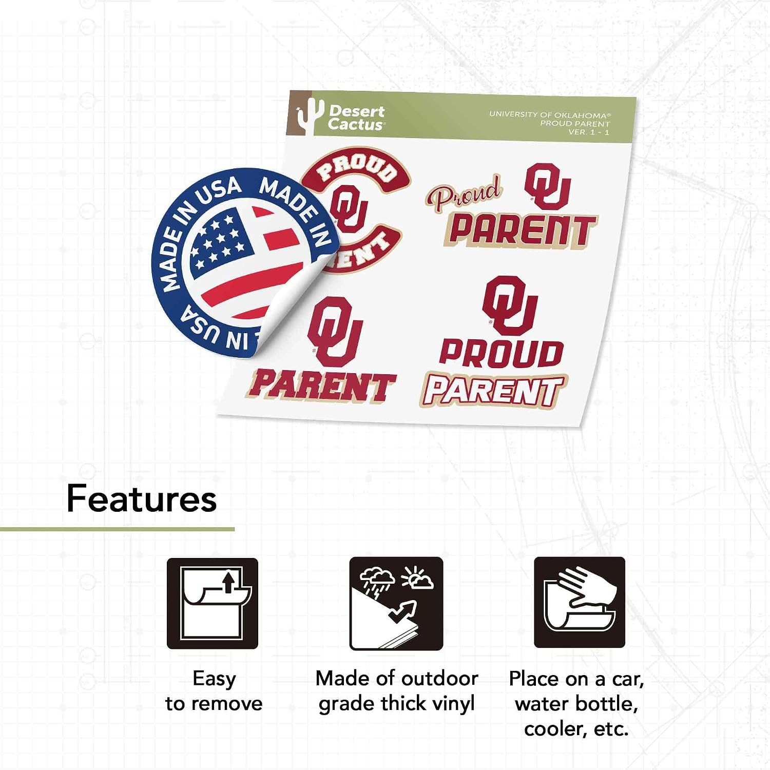 Desert Cactus University of Oklahoma Sticker Vinyl Decal Laptop Water Bottle Car Scrapbook (Proud Parent Sheet)
