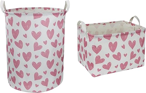 NTAOHAMPER Paquete de 2 cestas de ropa sucia rosa, cesta de lona para ropa de bebé, cesta de almacenamiento de juguetes para niños, cesta de regalo