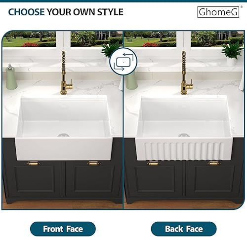 Vista 86 de Fregadero de 33 unidades de arcilla refractaria de 33 x 20 x 10 pulgadas, color blanco, fregadero de cocina de porcelana de cerámica, estilo casa