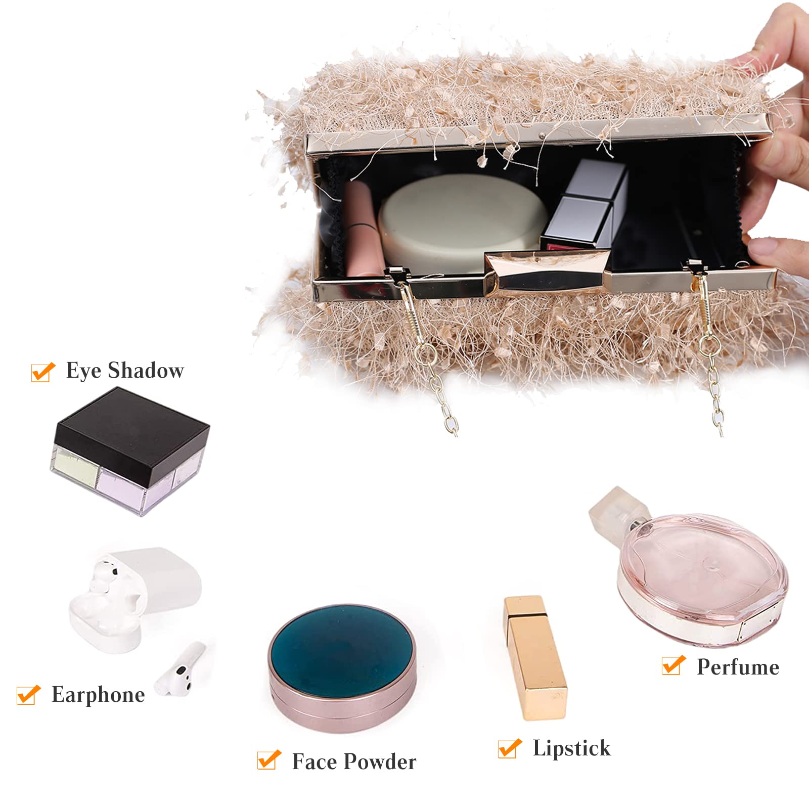 CORIOS Bolsa de Fiesta de Noche para Mujer Bolsa de Mano con Cadena Bandolera Elegante de Hombro para Fiesta de Graduación Banquete Boda Albaricoque
