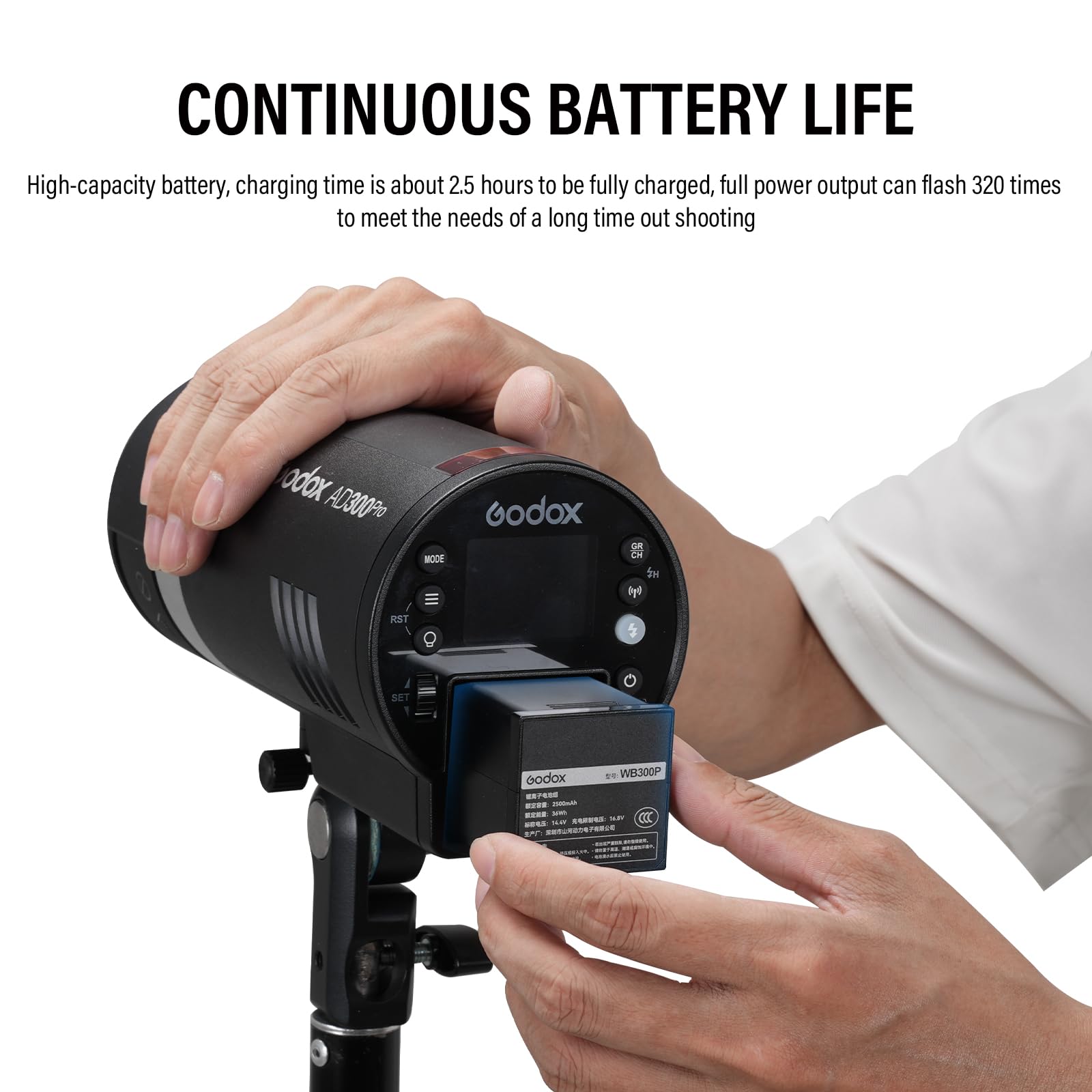 Godox WB300P Batería para Flash AD300PRO Battery WB300P de 14,4 V/2600 mAh para Flash Godox AD300PRO AD300PRO II