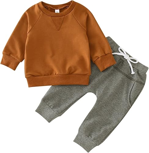 Muzuld Conjunto de dos piezas de invierno de manga larga para niños pequeños de 1 a 3 años de edad color sólido pantalones para niños
