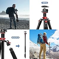 Vista 4 de Trípode para cámara, trípodes y monopies Cavix de 62.2 pulgadas, soporte de trípode para cámara DSLR, monopie desmontable, trípode de viaje plegable