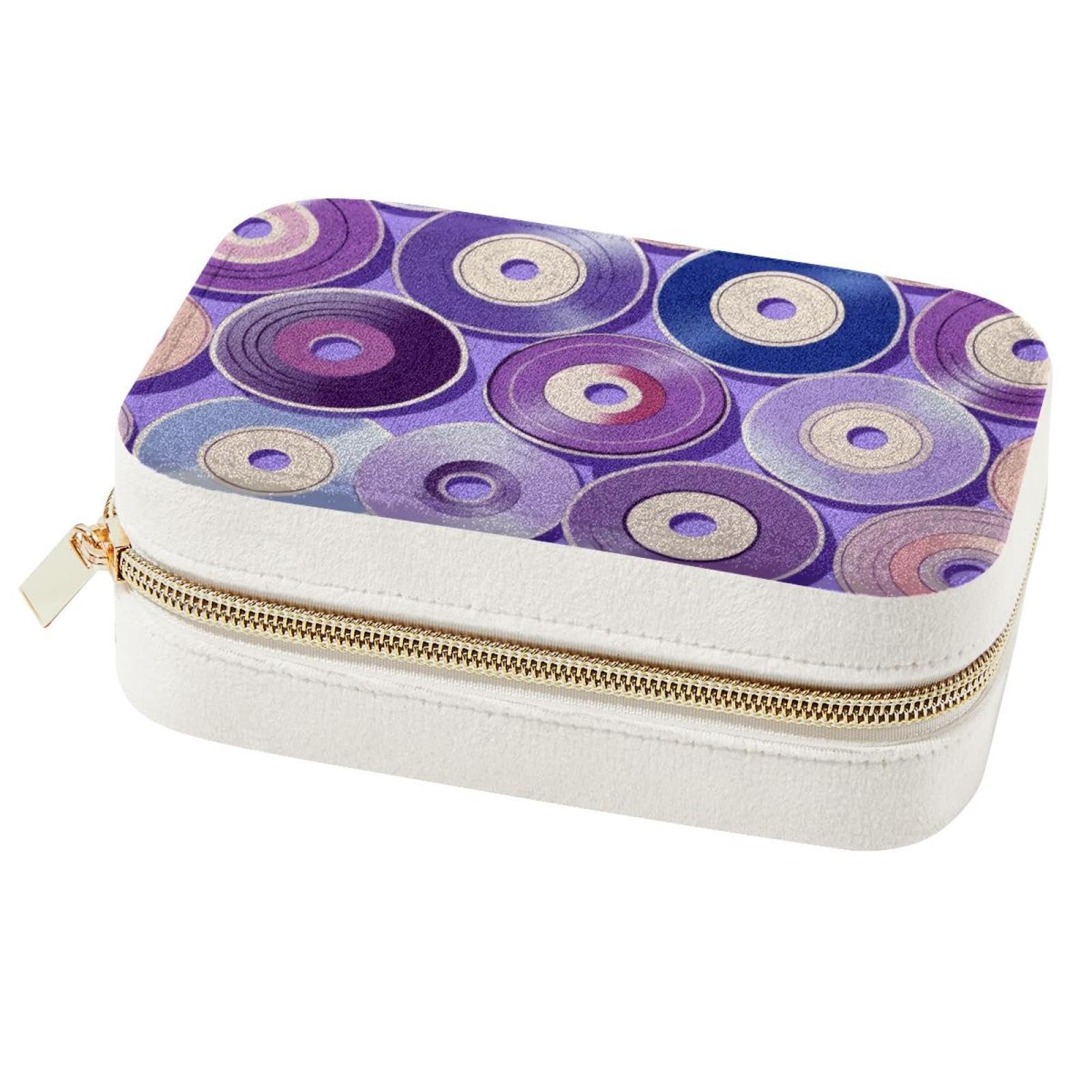 Boîte à bijoux double couche et spacieuse pour bagues et colliers, motif disques violets