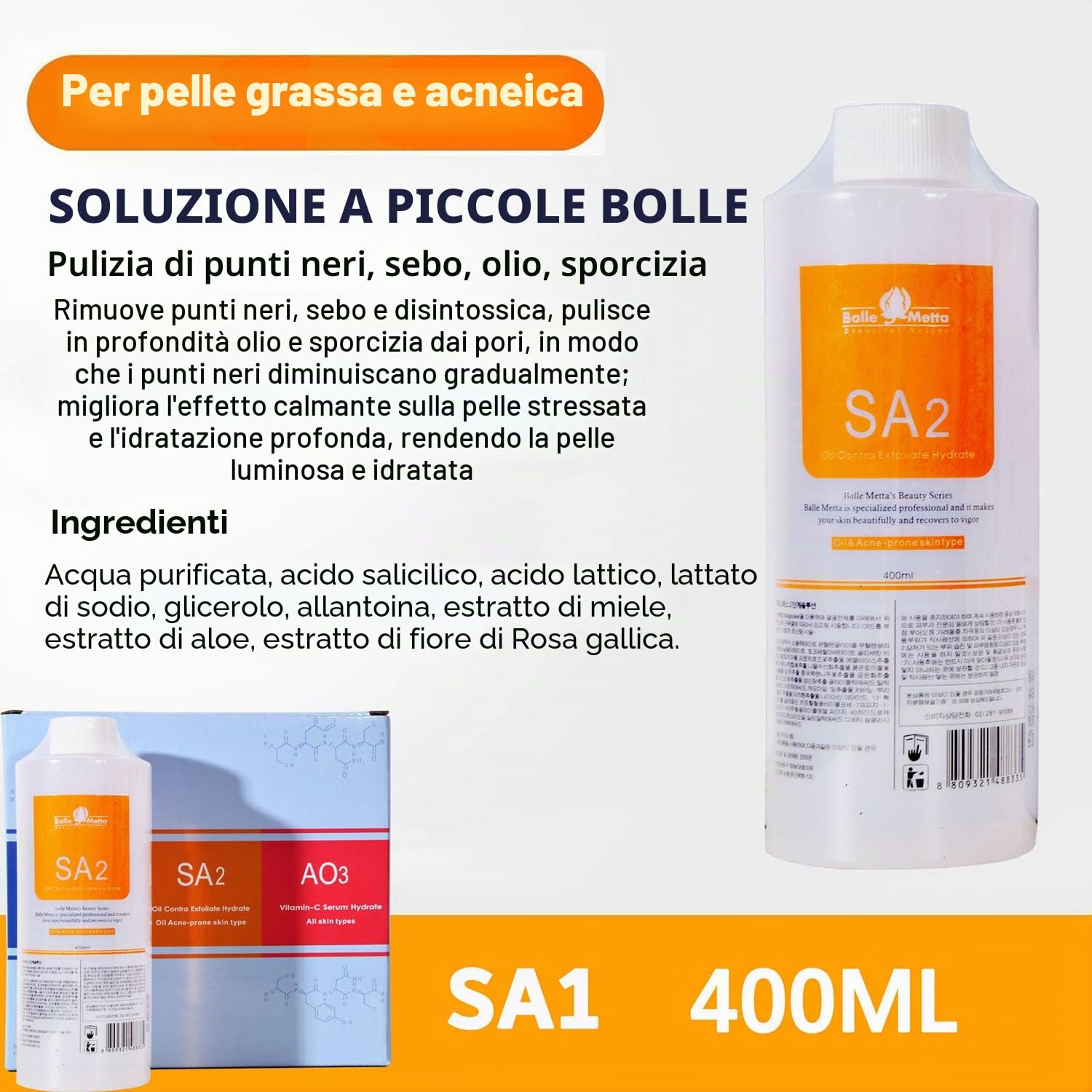 Aqua Peeling Solution AS1 SA2 AO3 Soluzioni siero viso Cura della pelle Bellezza Viso Pulizia Soluzione Per Hydra Viso Dermabrasion Hydra Peel Machine Solution 400ML