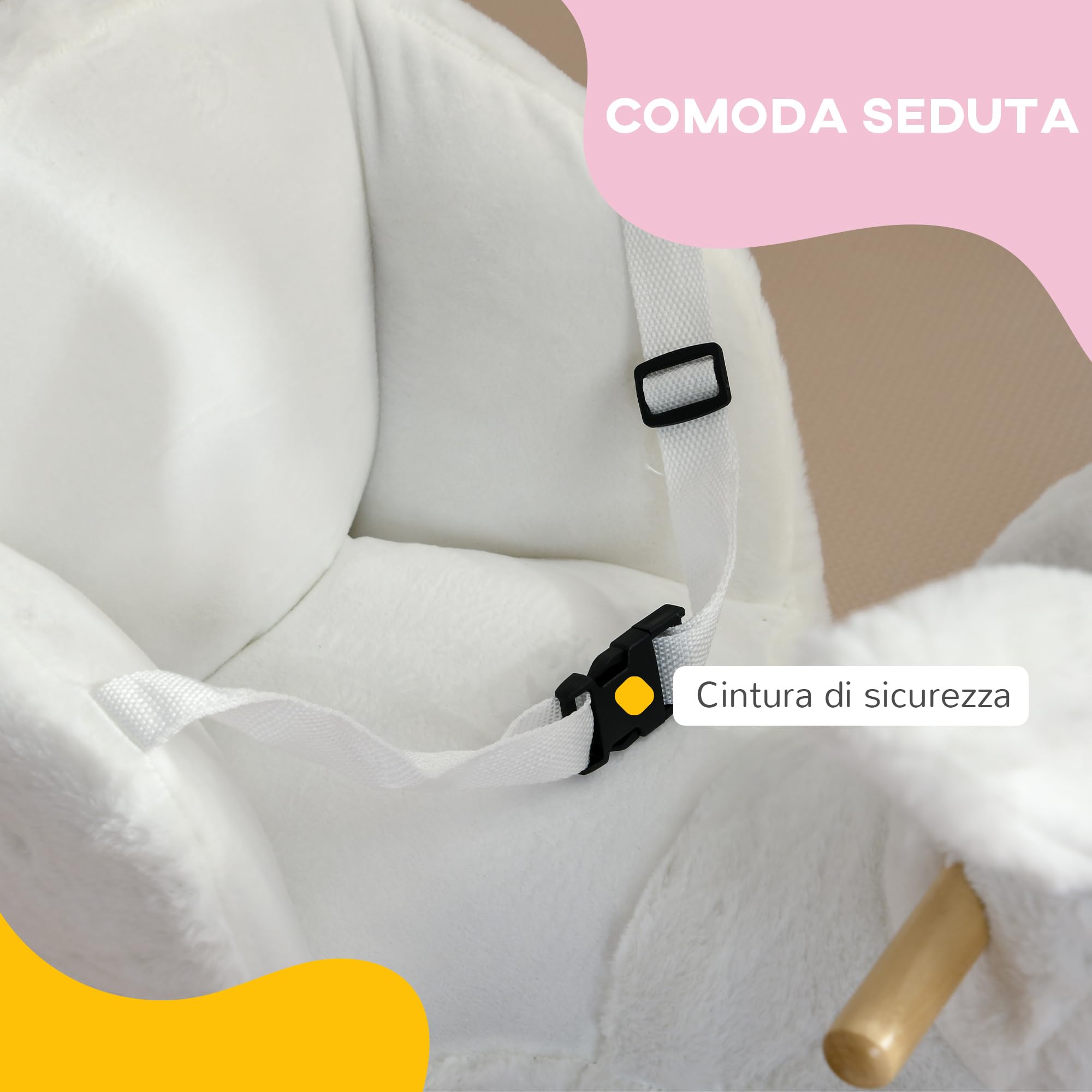HOMCOM Cavallo a Dondolo per Bambini da 18-36 Mesi, Cavalluccio a Dondolo per Bambini Cavalcabile con Suoni Realistici, 60x33x50 cm, Bianco