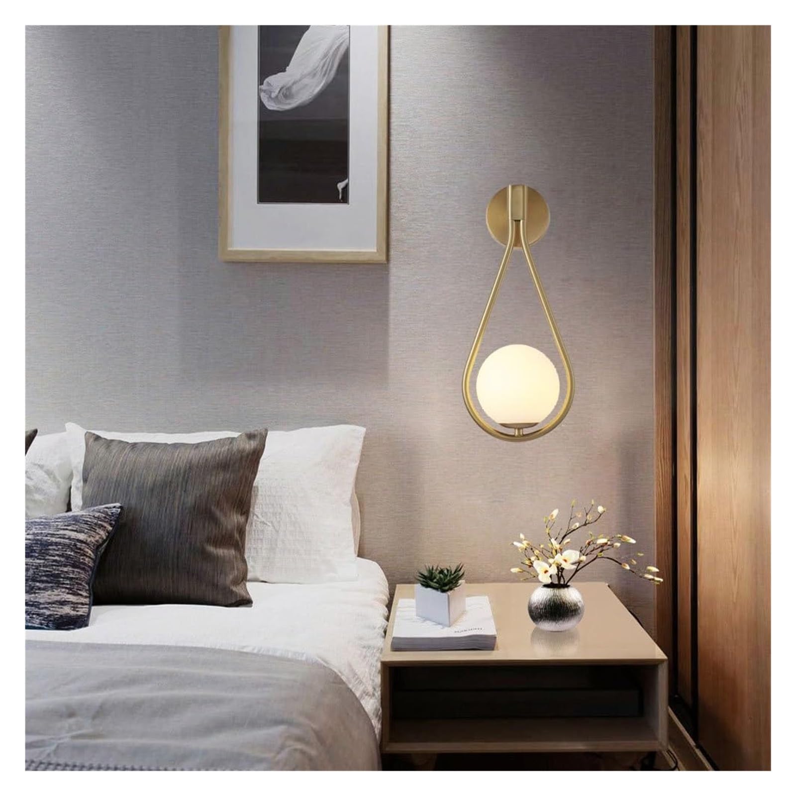 Applique da Parete Senza Fili Ricaricabili Set da 2, Lampada LED da Parete con Telecomando, Globo in Vetro Opale E Finitura Ottone Dorato, Luce Decorativa per Camera Soggiorno Gold