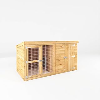 Waltons 8 x 4 Dog Kennel and Run | Pent Roof | Wooden Garden Pet Housing Shed | Shiplap Tongue and Groove | 10 Year Anti Rot Guarantee | 8 x 4 8ft 4ft