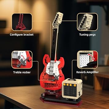 Electric Guitar Building Set Gift for Adults & Kids,500PCS | Interactive Collectible Set with Bluetooth Speaker & Reverb Amplifier Birthday Gift for Boys,Girls & Music Lover