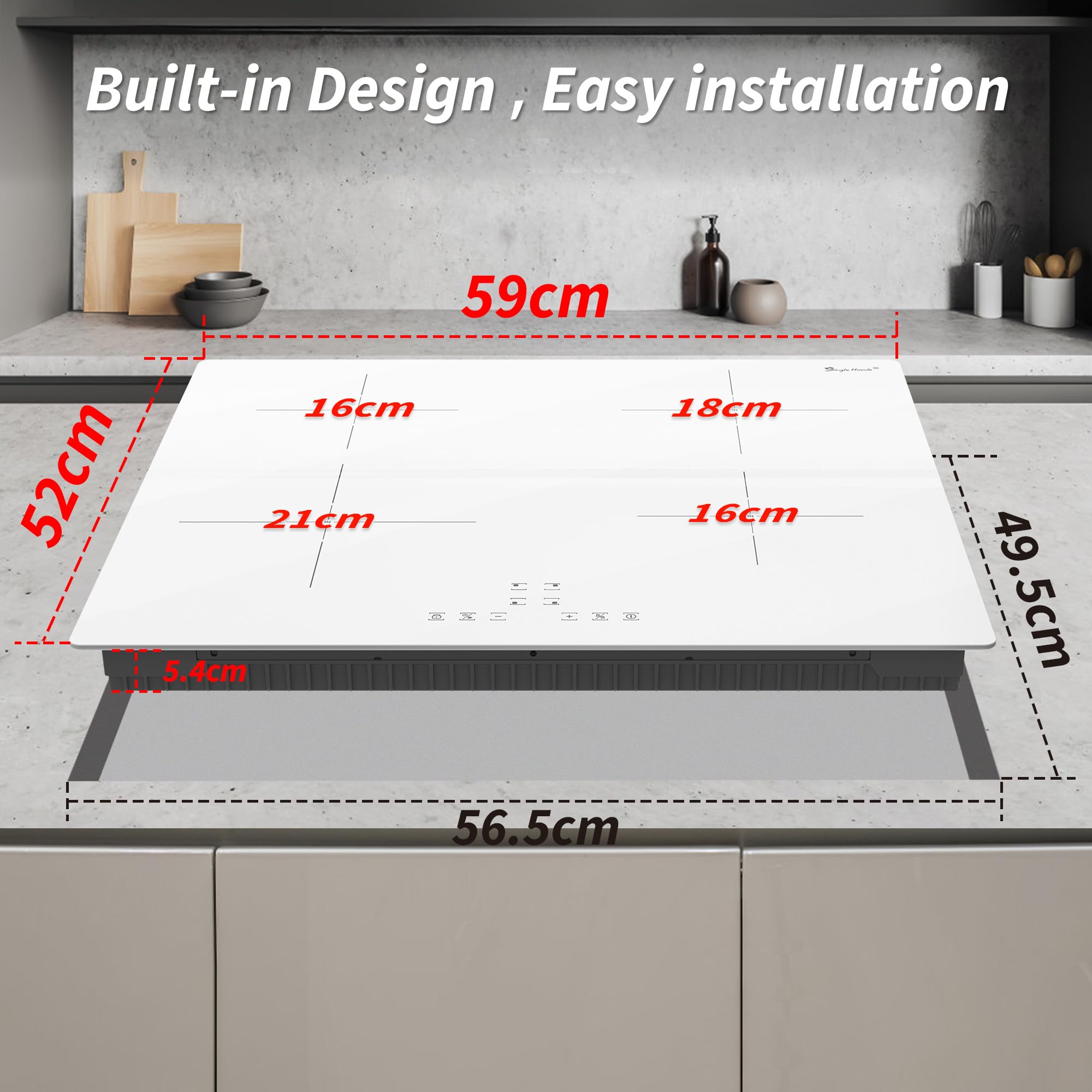 Induktionskochfeld 60 cm 4 Platten, Zartes weißes Glas Induktionskochfeld mit Boost-Funktion, 9 Leistungsstufen &1-99Min Timer, Automatischer Abschaltschutz, Kindersicherung, 7200W