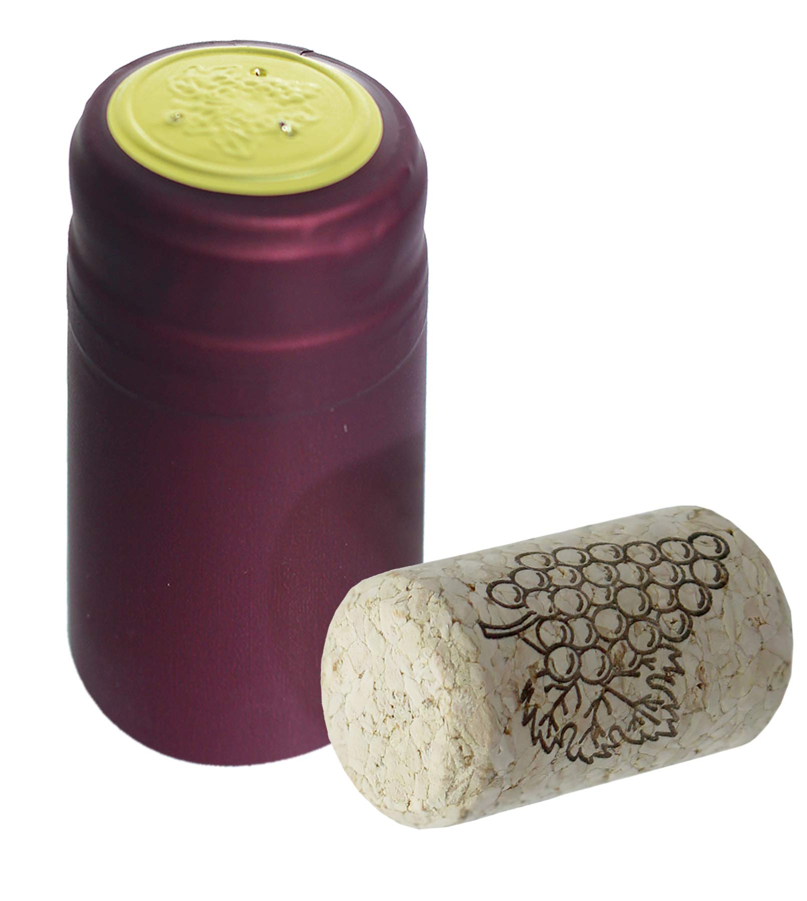 Wine Bottling Pack - Includes 30 PVC Heat Shrink Capsules with Tear Tabs & 30#8 Straight Corks 7/8" x 1 3/4" (Burgundy)