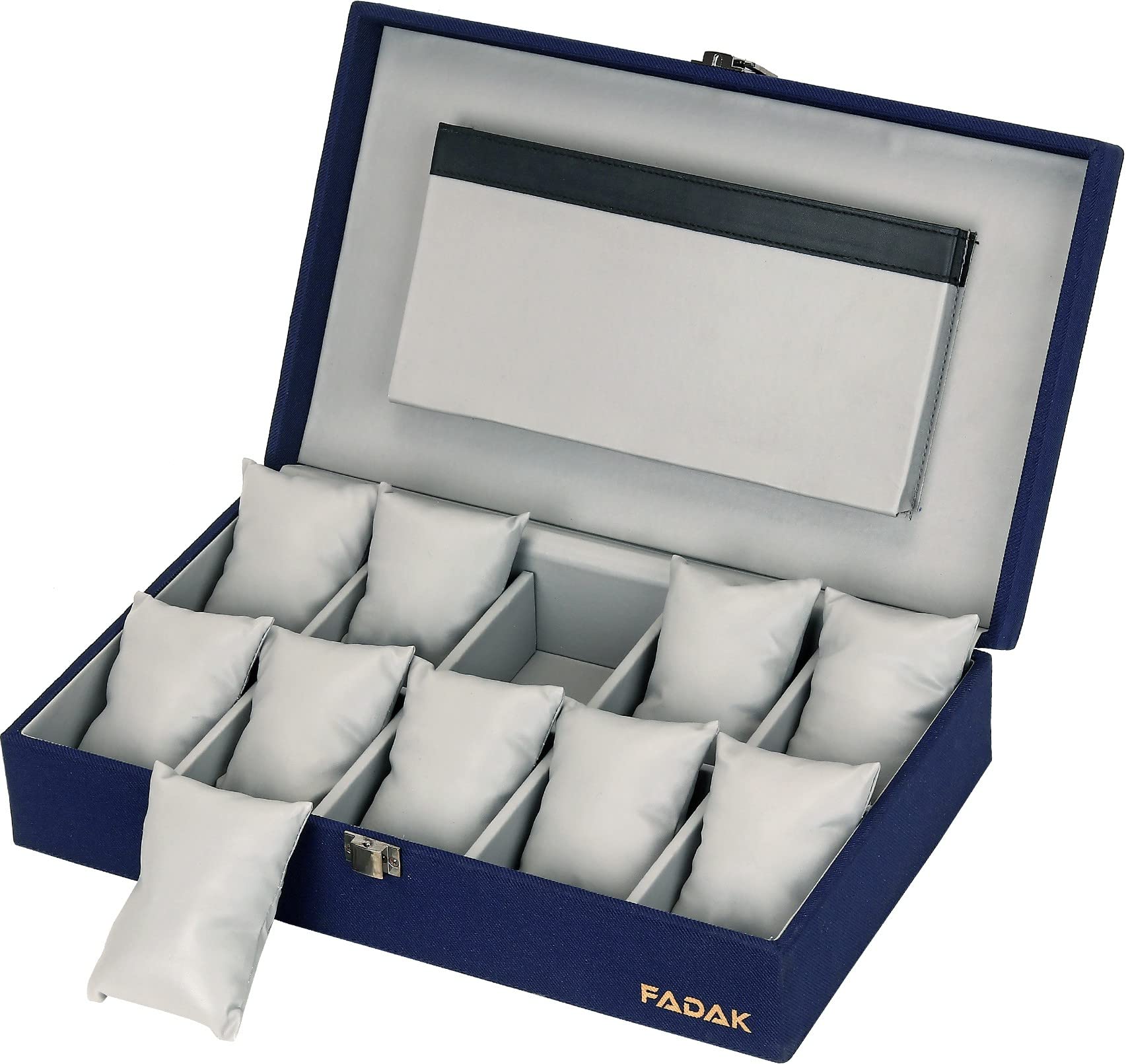 FADAK Polyster Watch Box | Watch Holder | Watch Box Organizer with 10 Slots | Watch case holds 10 Watch | Wrist Watch Storage Box with Polyster. (Navy Blue) (B0BZTDMZT7) Amazon Price History, Amazon Price Tracker