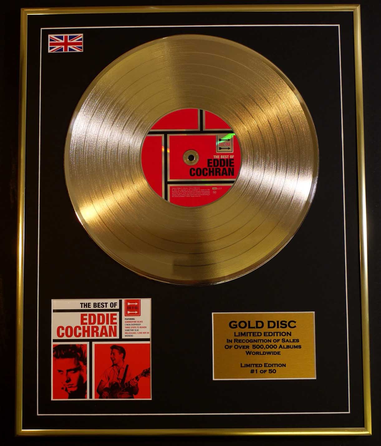 Eddie Cochran/Ltd. Edition CD GOLD DISC/RECORD/THE BEST OF