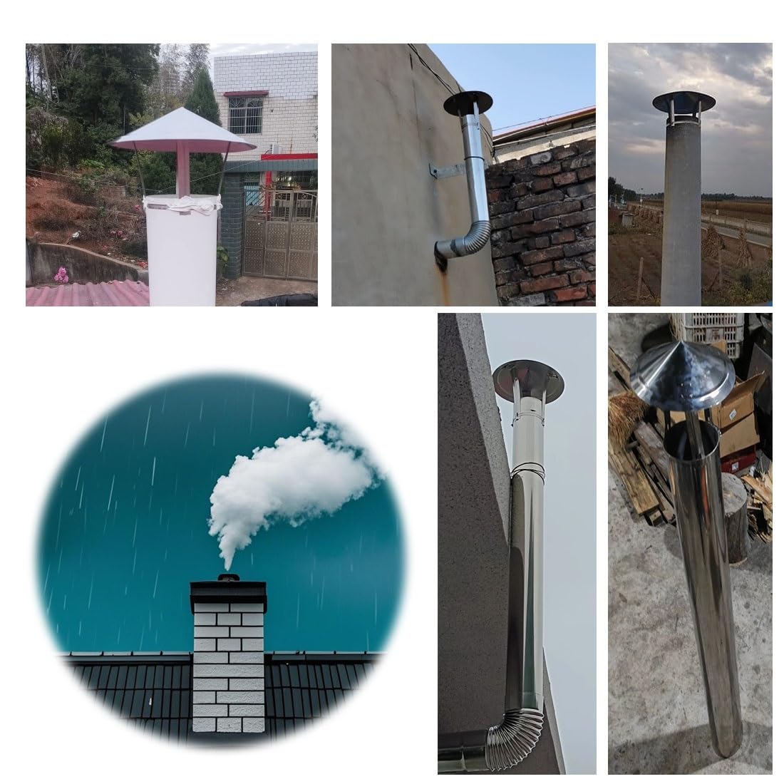 Sombreros Para Chimeneas, Tapa De Lluvia De Techo Redonda De Acero Inoxidable 304, Cubierta De Escape Para Chimenea Con Guantes, Para Estufas De Leña(19 cm/7.48 in)