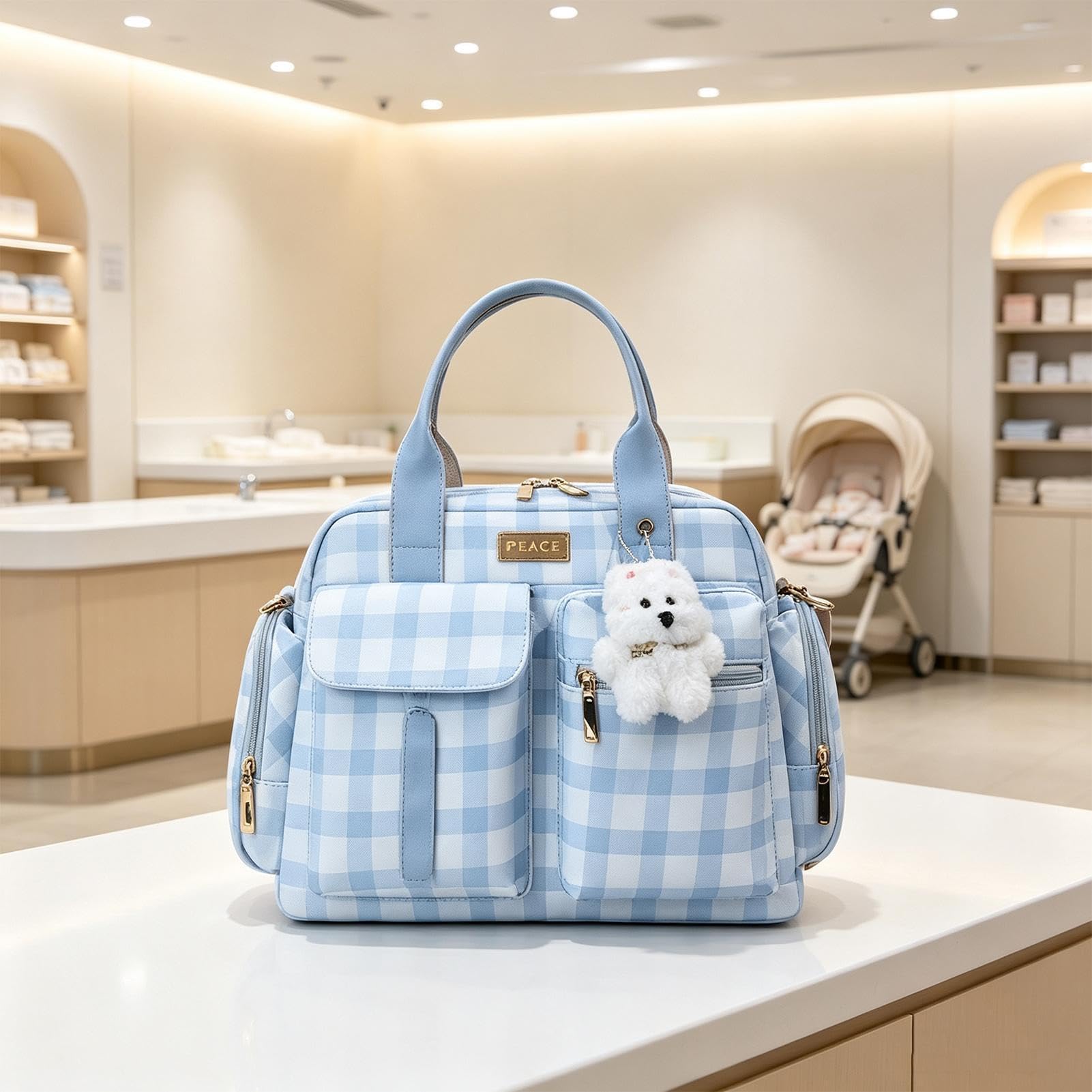 Torba Shopper Na Pieluchy Z Uchwytem, Kraciasty Sling Tote