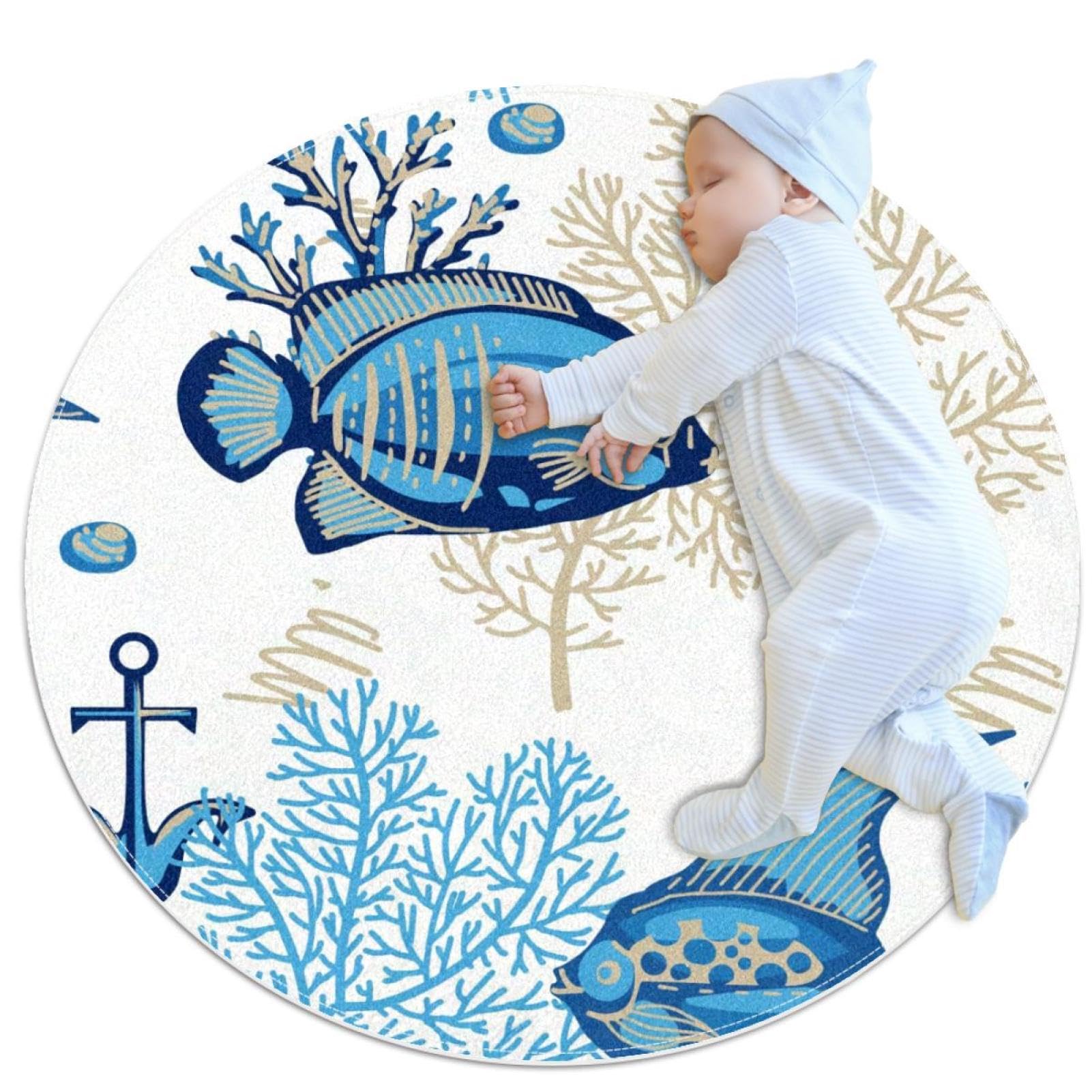 Petit tapis de salle de bain rond 1m antidérapant pour chambre d'enfant et coraux colorés