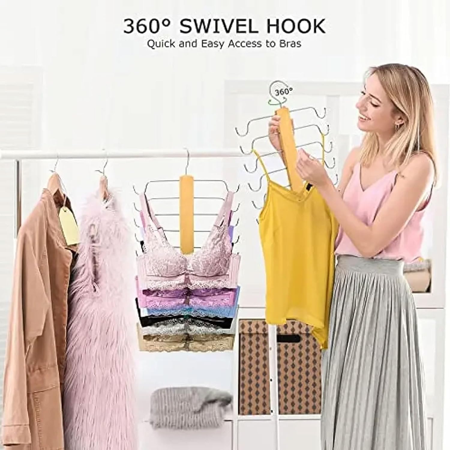 Perchas para Adultos, 4 Unidades, para Camisetas Sin Mangas, Giratorias 360°, De Madera, para Sujetadores, Lencería, Camisolas, Bufandas, Corbatas, Cinturones,4pcs