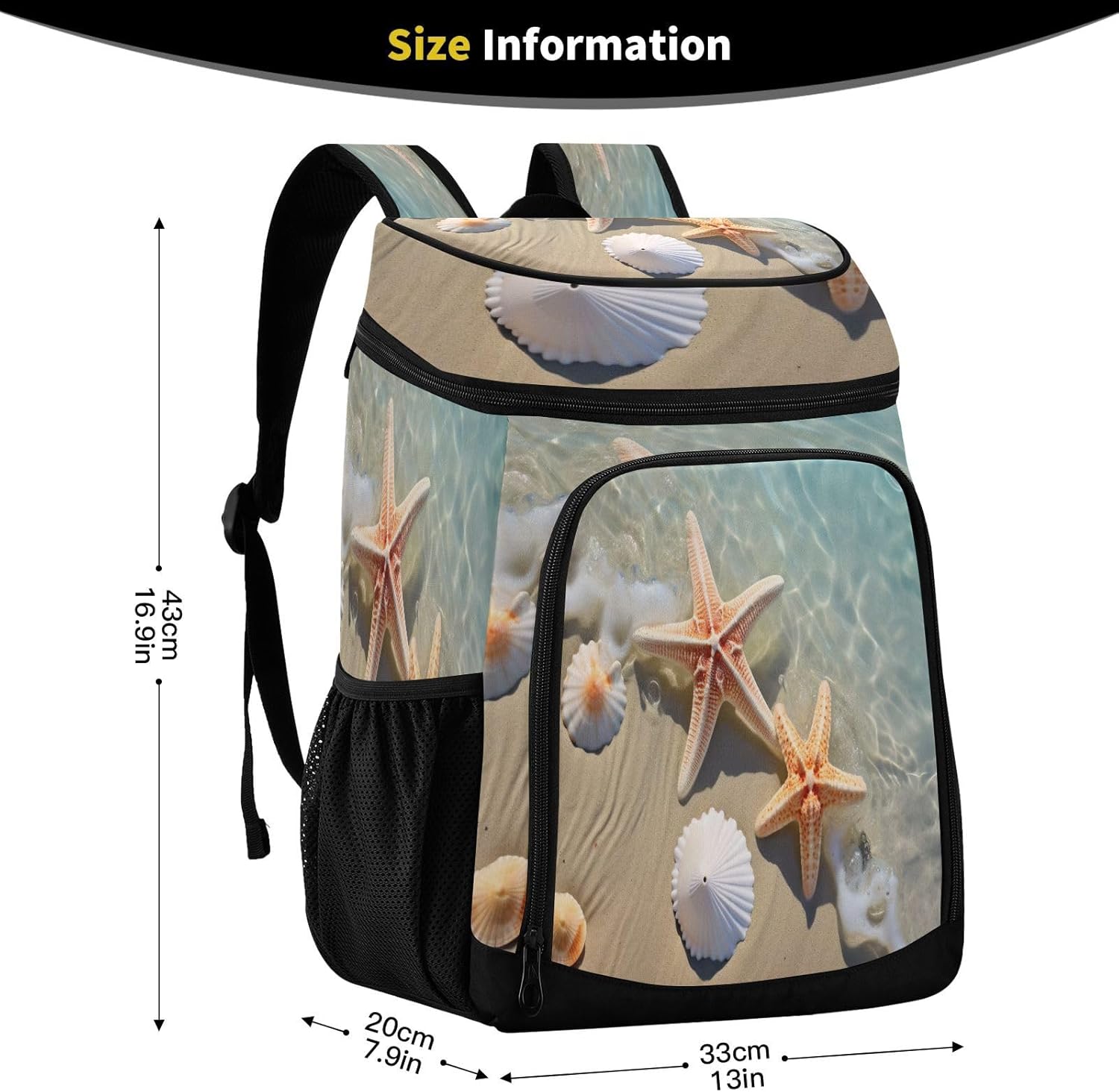 Starfish Cooler Backpack 36 Cans Leakproof Waterproof Backpack Cooler Bag Beach Accessories Travel Camping Fishing Backpack for Women Men