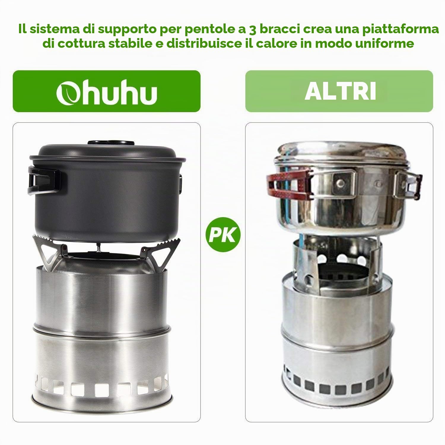 Ohuhu Rocket - Fornello da campeggio leggero in acciaio inox, a base di alcool, portatile, per cucinare all'aperto, picnic, barbecue, escursionismo, con borsa a rete