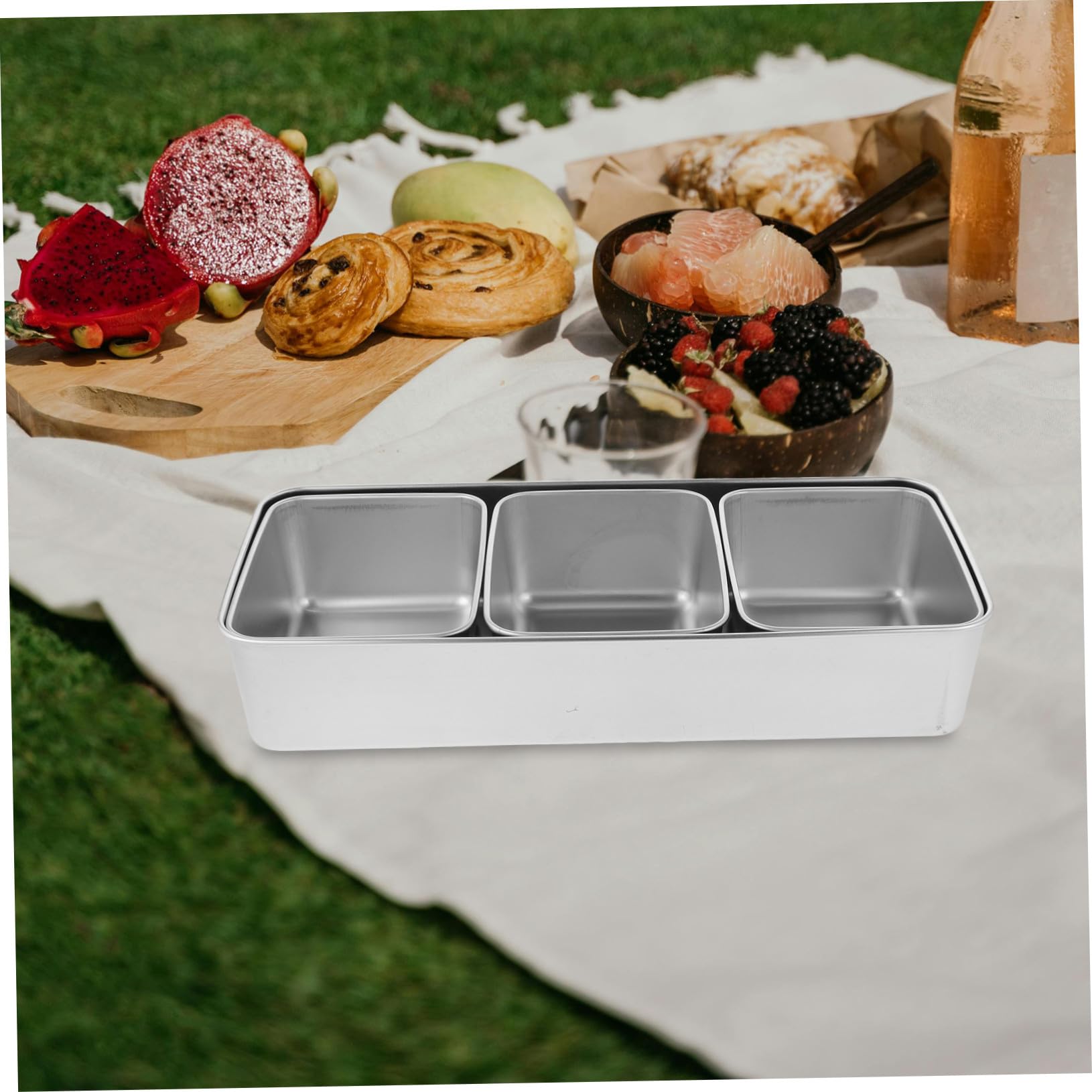 SOIMISS Boîte à Snack Multi-compartiments Inox Portable Plateau à Fruits Secs et Bonbons avec Couvercle Transparent Plateau Repas pour Pique- Extérieur Stockage Pratique et Réutilisable