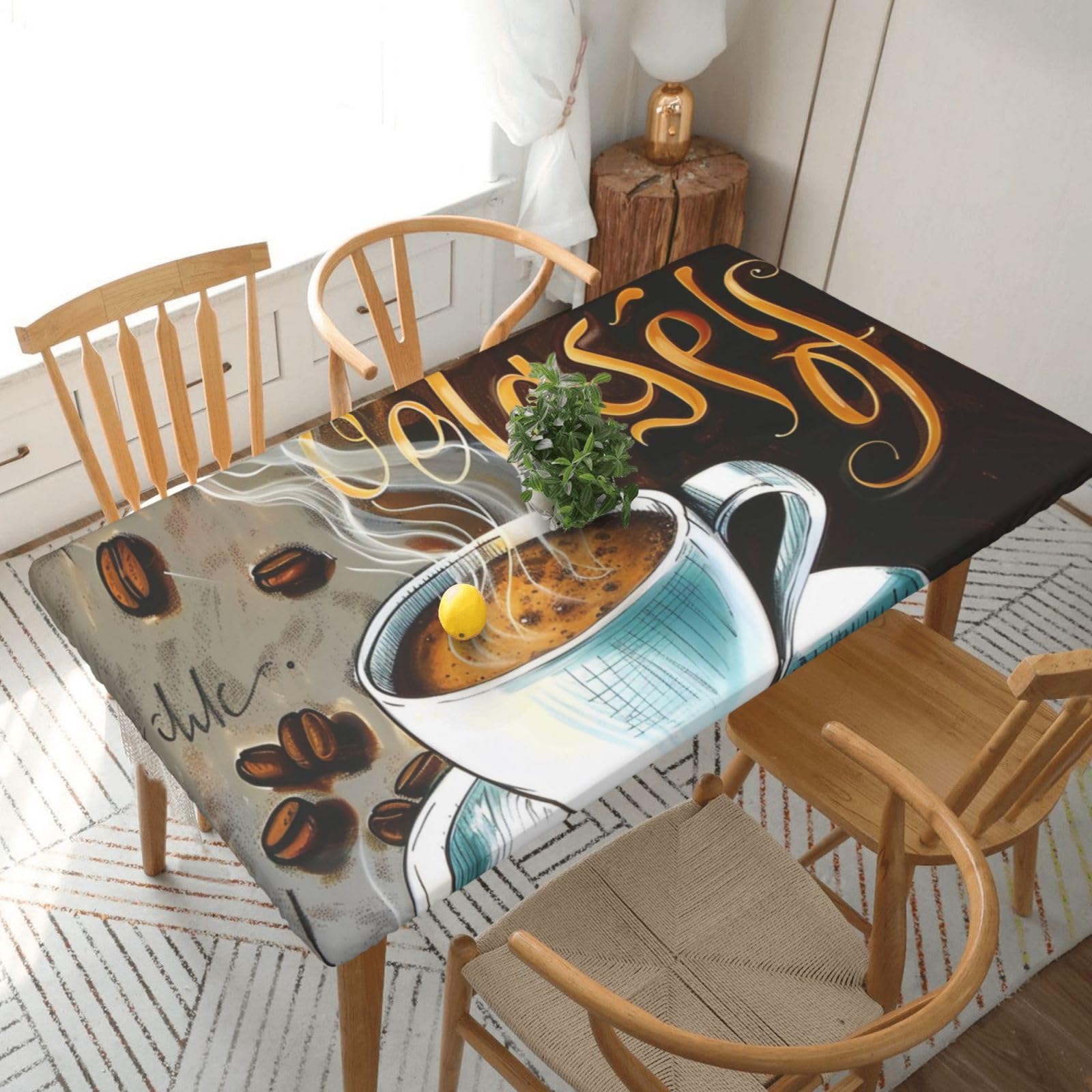 WPKJU Delicious Coffee Printed Tablecloths 5ft Rectangular Table Covers Washable Polyester Decorative Table Cloth for Dining Table Picnic Wedding