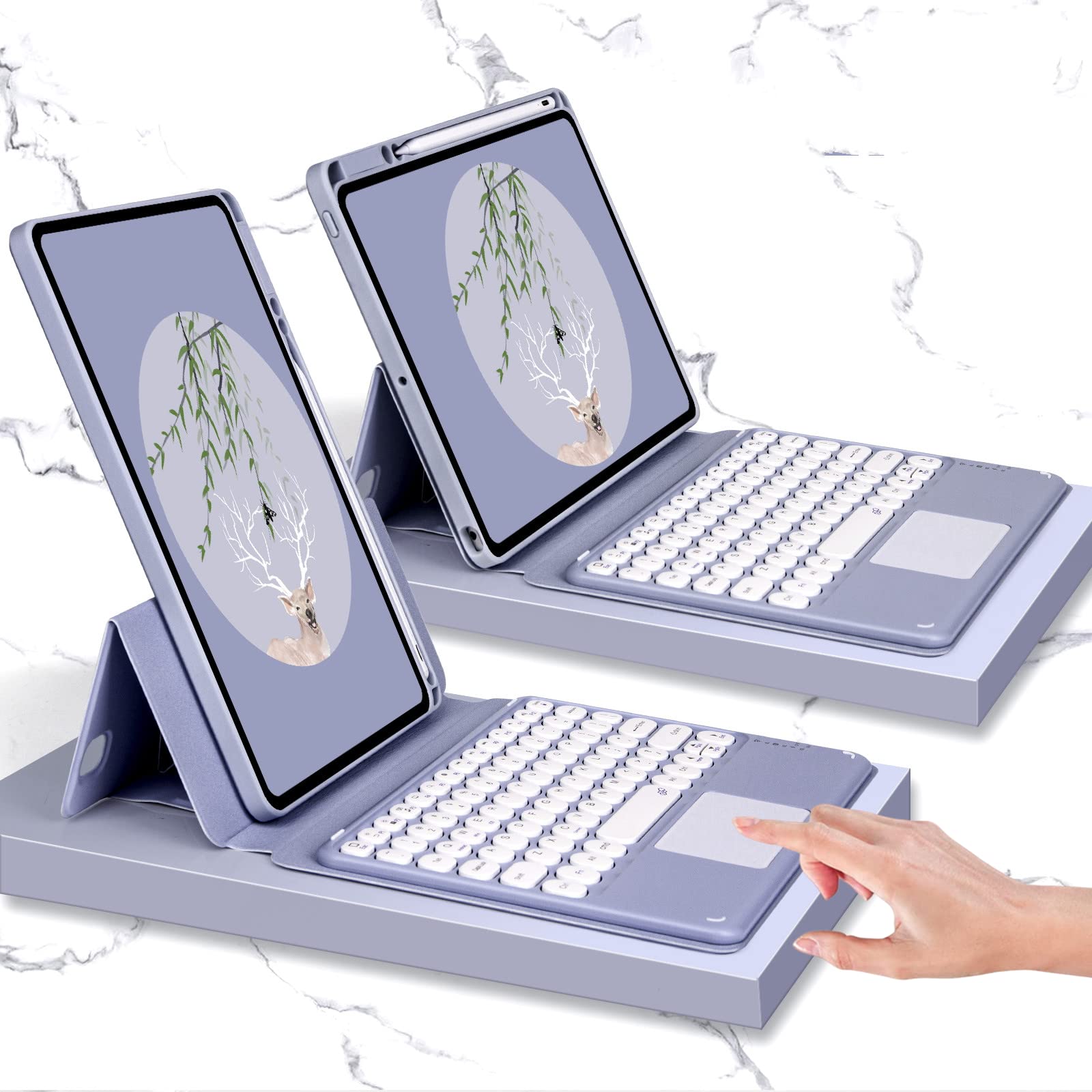 PboyiqiS Bluetooth Pencil Holder, Detachable Magnetic Clear Case with  Keyboard Touchpad for iPad 8th/7th Gen, iPad Air (3rd Gen)/Pro iPad  9th