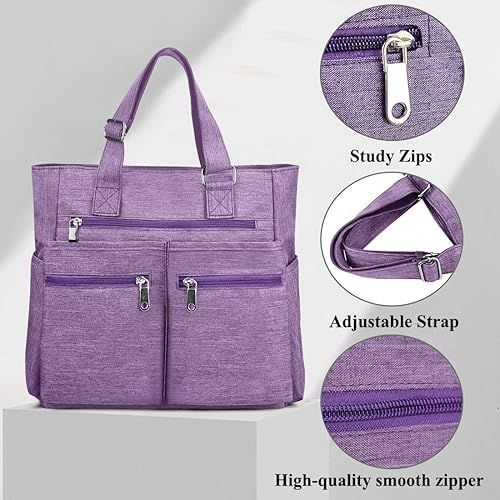 Miniatura 7 de Bolsa de lona impermeable de nailon con múltiples bolsillos para llevar al hombro, bolsa de trabajo para computadora portátil, bolso para